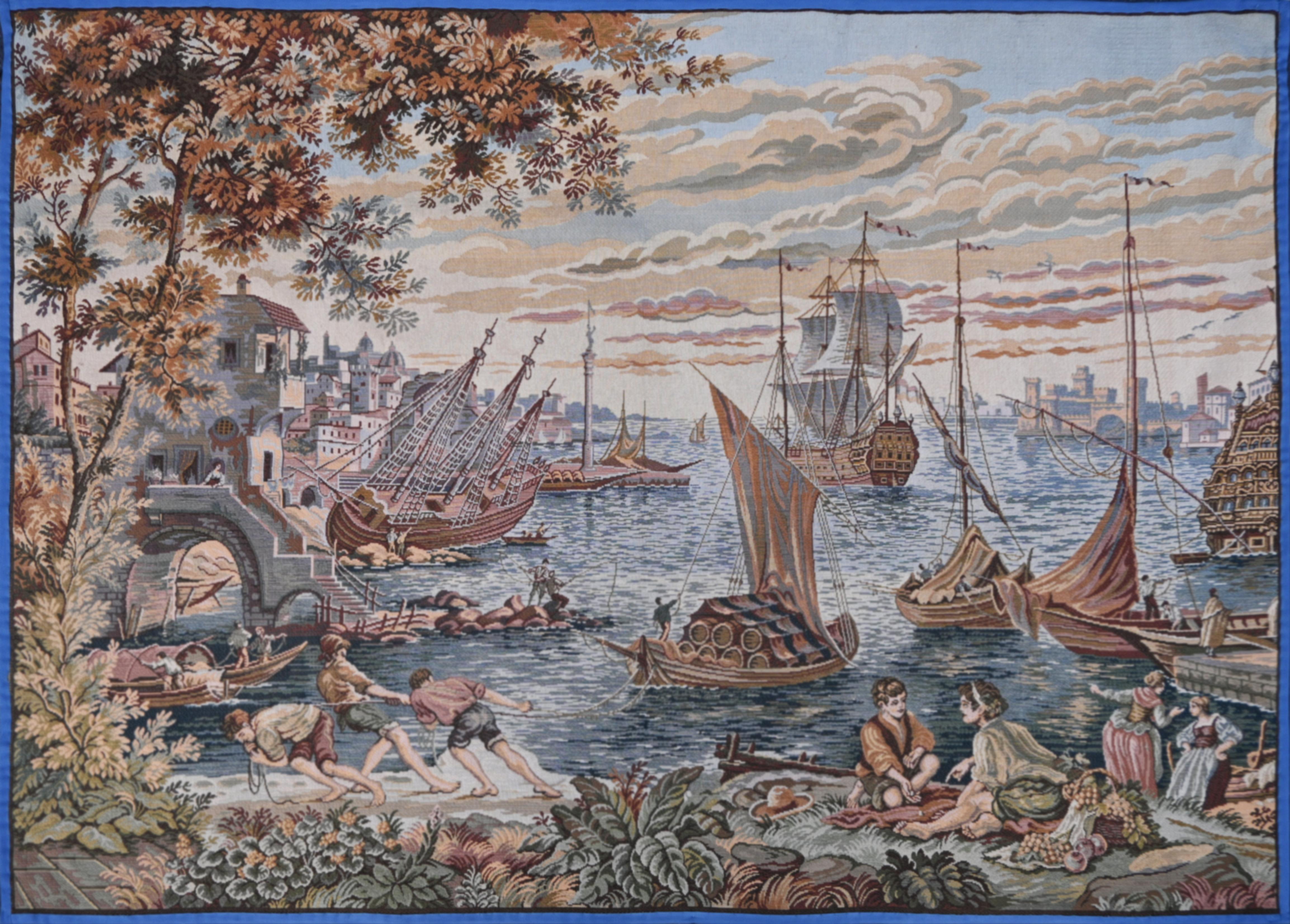 Der Mittelmeerhafen - Französischer Jacquard-Wandteppich, CIRCA 1980 - 195Lx140 -N 1617 im Angebot 9