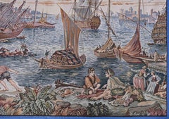 El Puerto Mediterráneo - Tapiz Jacquard Francés, Circa 1980 - 195Lx140 -N 1617