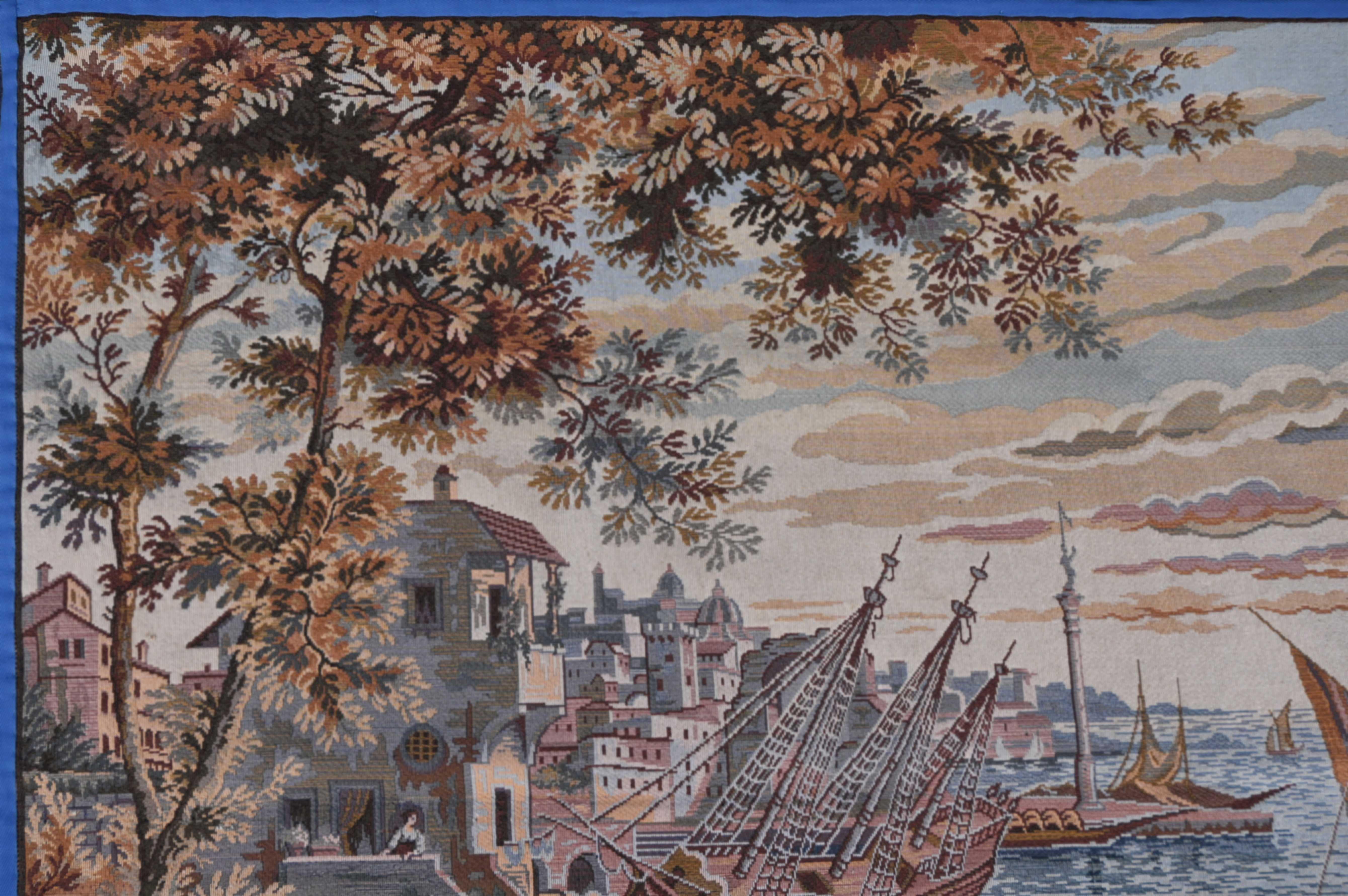 Der Mittelmeerhafen - Französischer Jacquard-Wandteppich, CIRCA 1980 - 195Lx140 -N 1617 im Zustand „Hervorragend“ im Angebot in Paris, FR