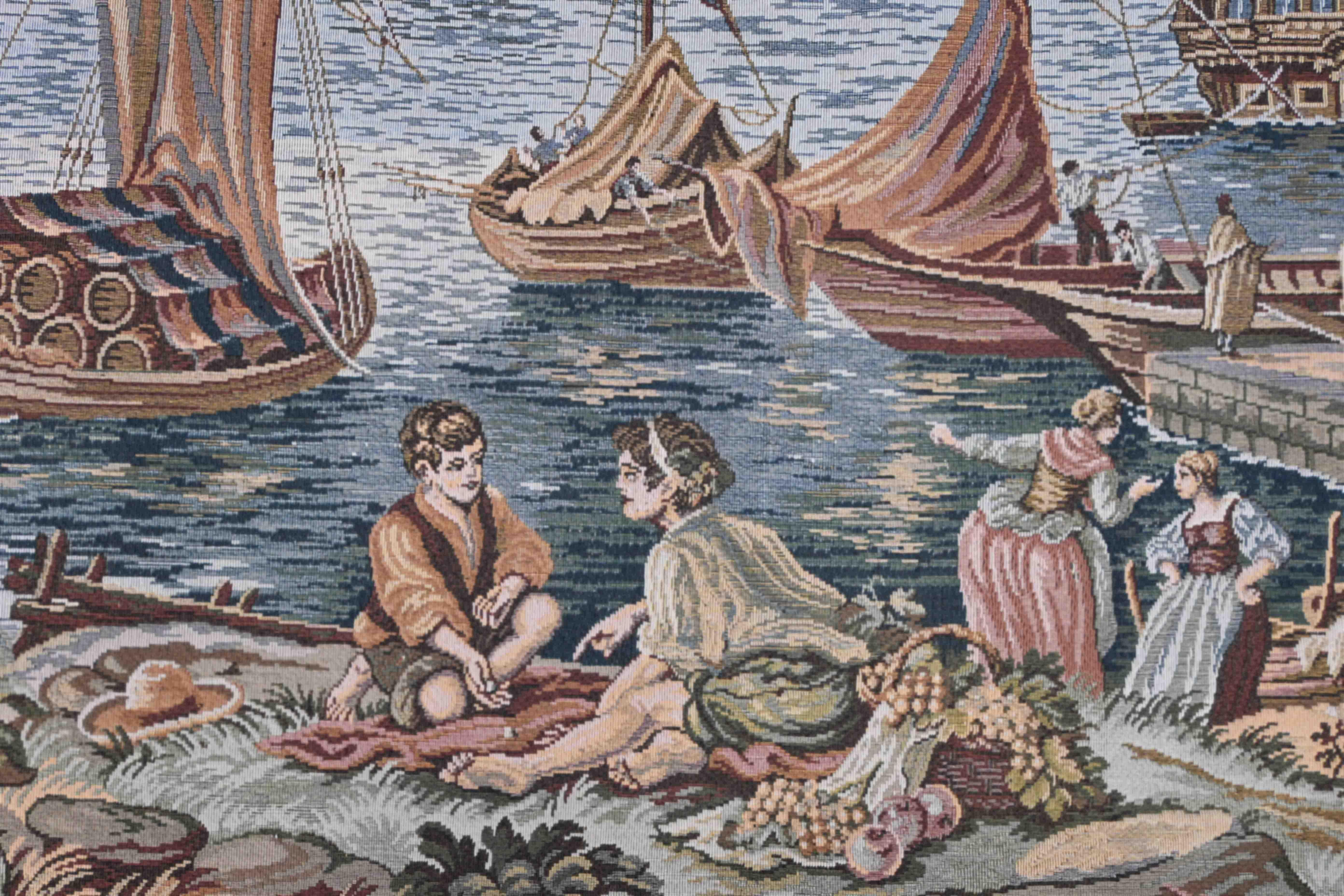 Der Mittelmeerhafen - Französischer Jacquard-Wandteppich, CIRCA 1980 - 195Lx140 -N 1617 (Ende des 20. Jahrhunderts) im Angebot