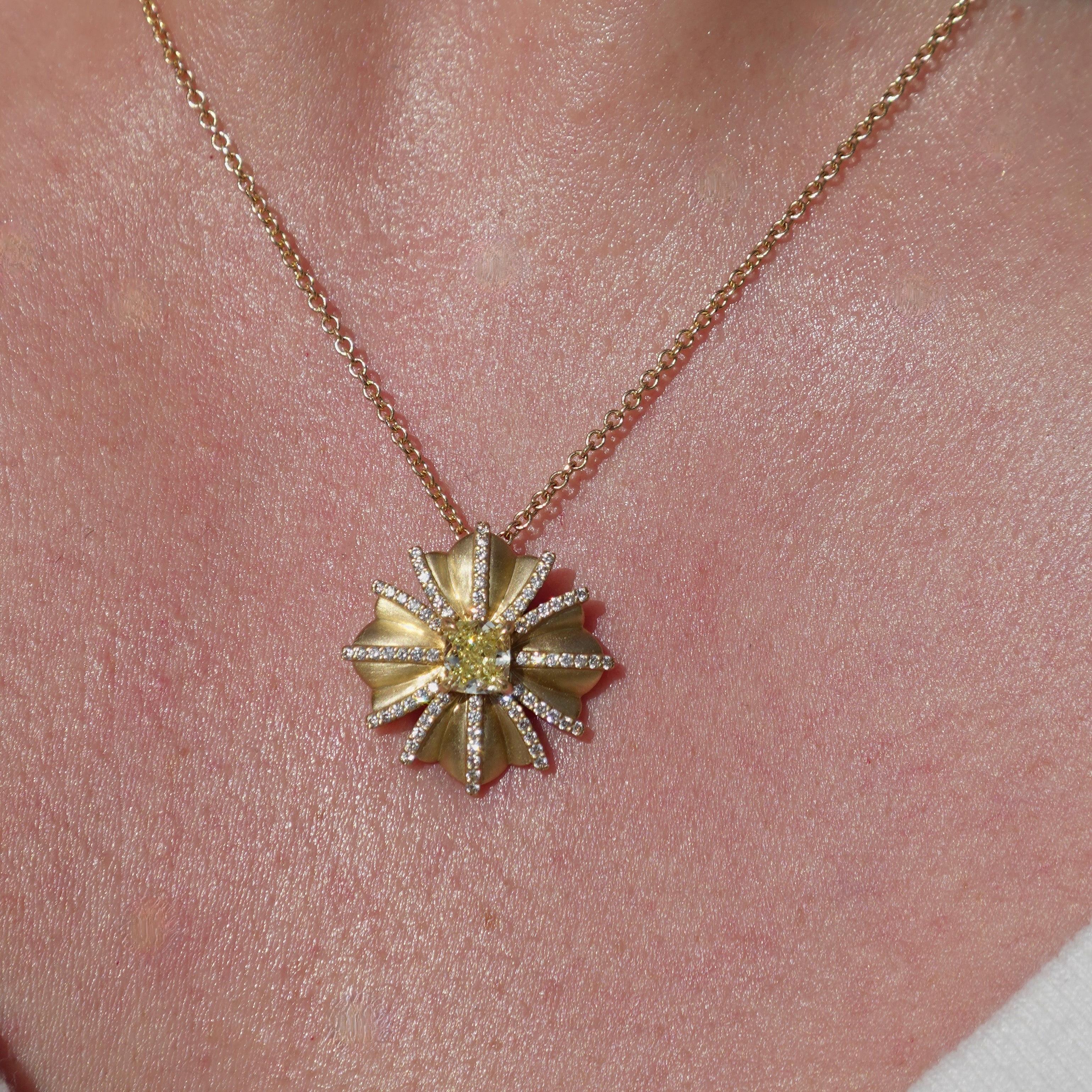Rare Colors - The Meelie Flower Diamond Pendant For Sale 3