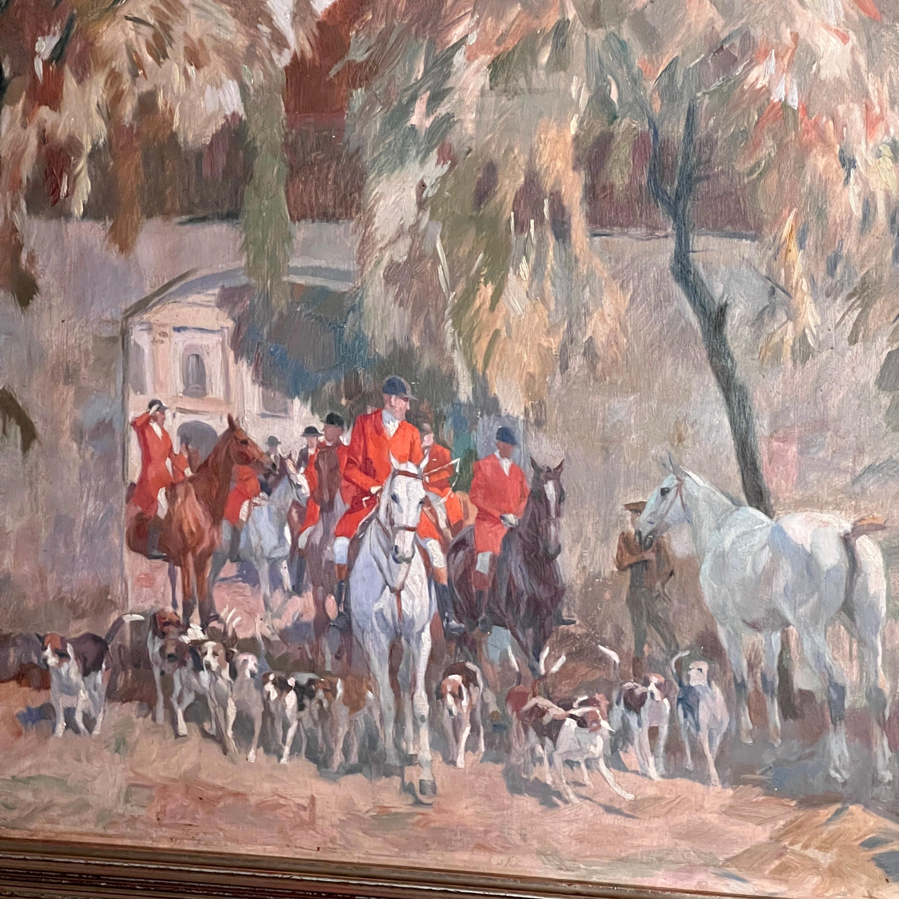 The Meet Oil Painting By Georg Lebrecht (1875 - 1945) en Bueno estado para la venta en London, GB