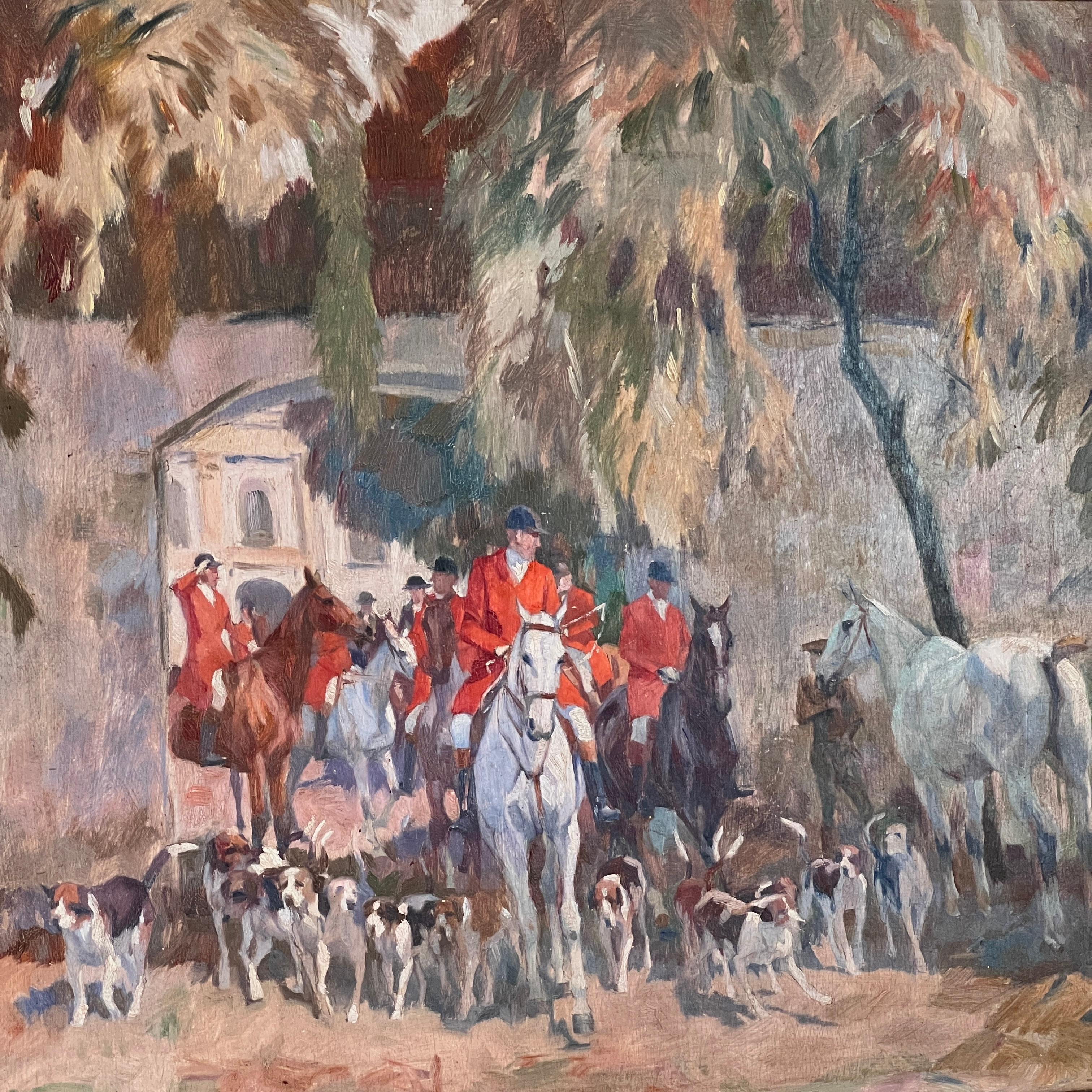 The Meet Oil Painting By Georg Lebrecht (1875 - 1945) Madera en venta
