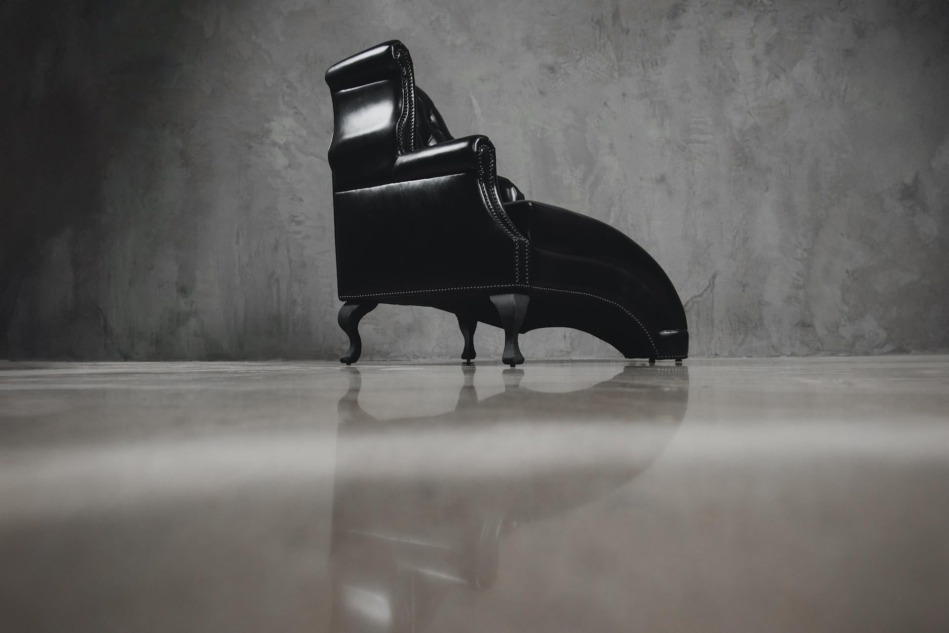 Contemporary The Melting Chair by XAWD in Black Italian Leather For Sale