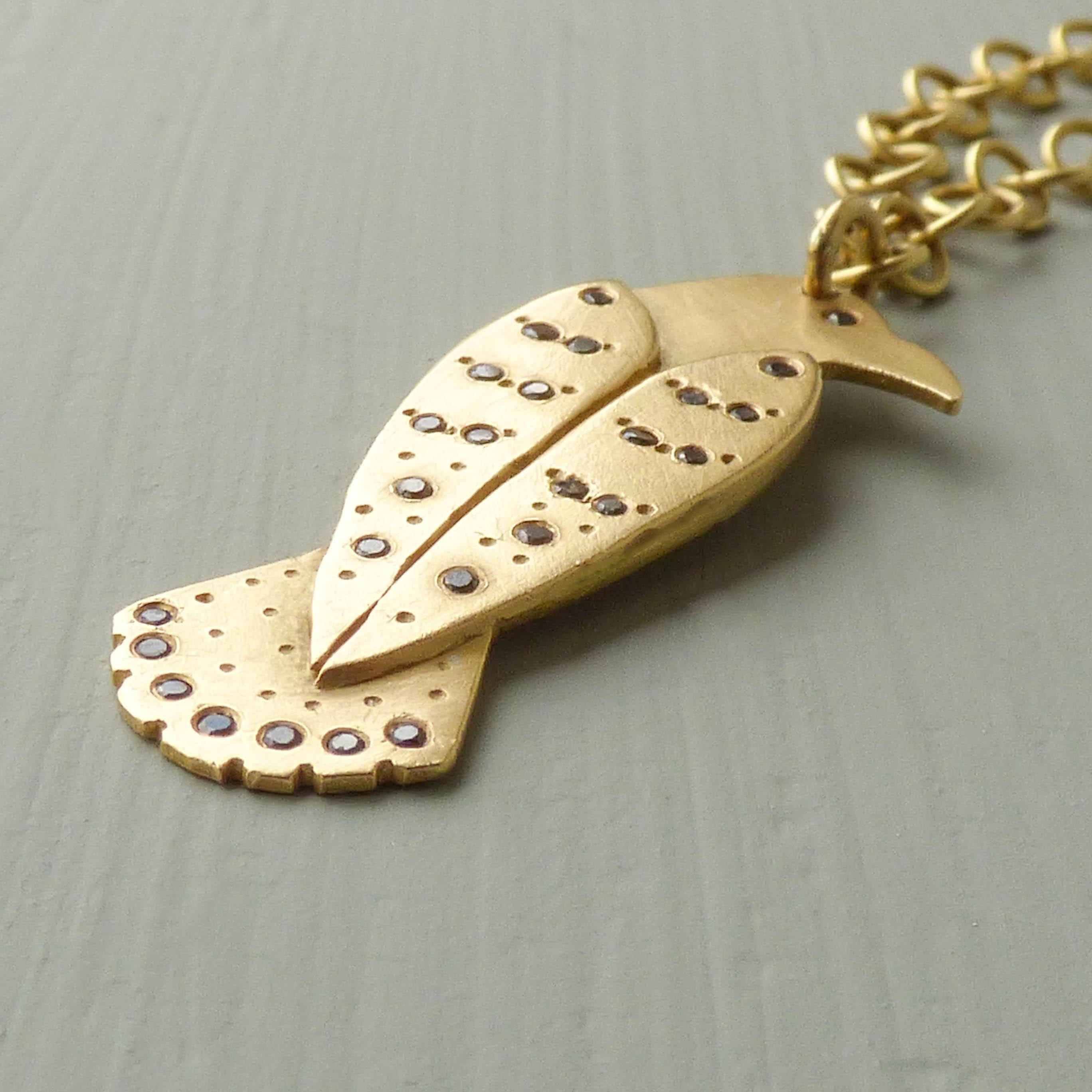 Artisan The Merla Crow Ethical Amulet Pendant 18ct Fairtrade Gold and Black Diamonds For Sale