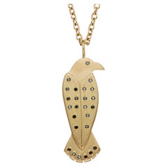 The Merla Crow Ethical Amulet Pendant 18ct Fairtrade Gold and Black Diamonds
