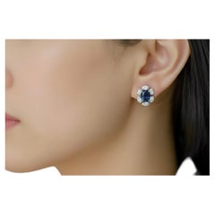 The Midnight Bloom Cushion-Cut Sapphire and Floral Diamond Stud Earrings