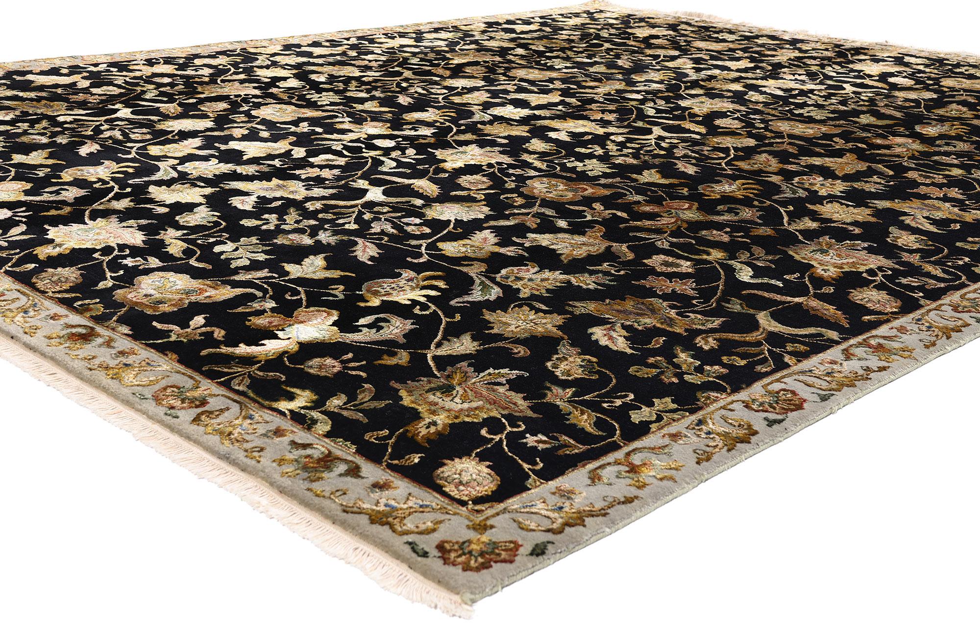 The Midnight Garden: A Vintage Floral Indian Rug of Mughal Elegance For Sale 4