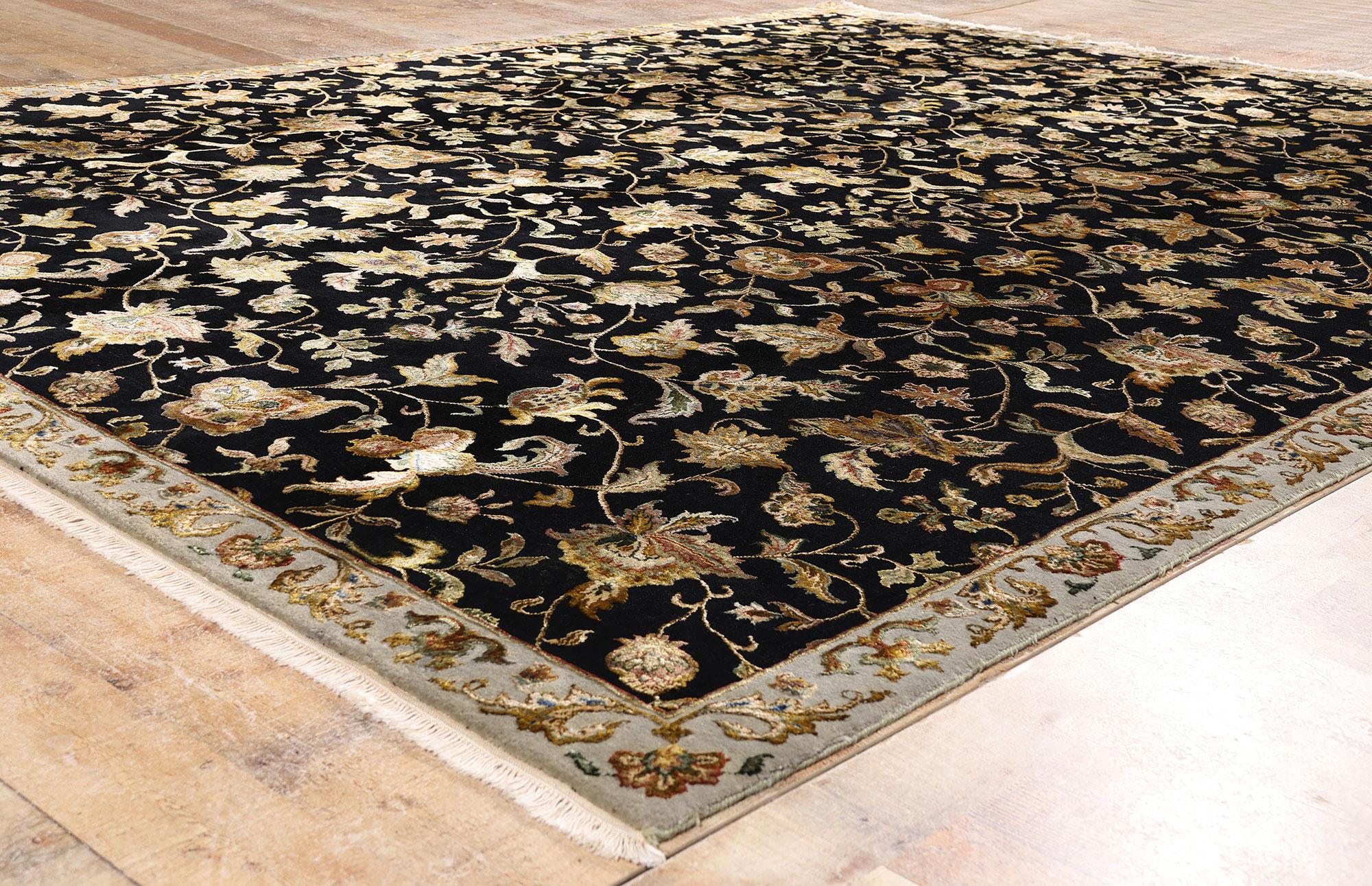 The Midnight Garden: A Vintage Floral Indian Rug of Mughal Elegance For Sale 5