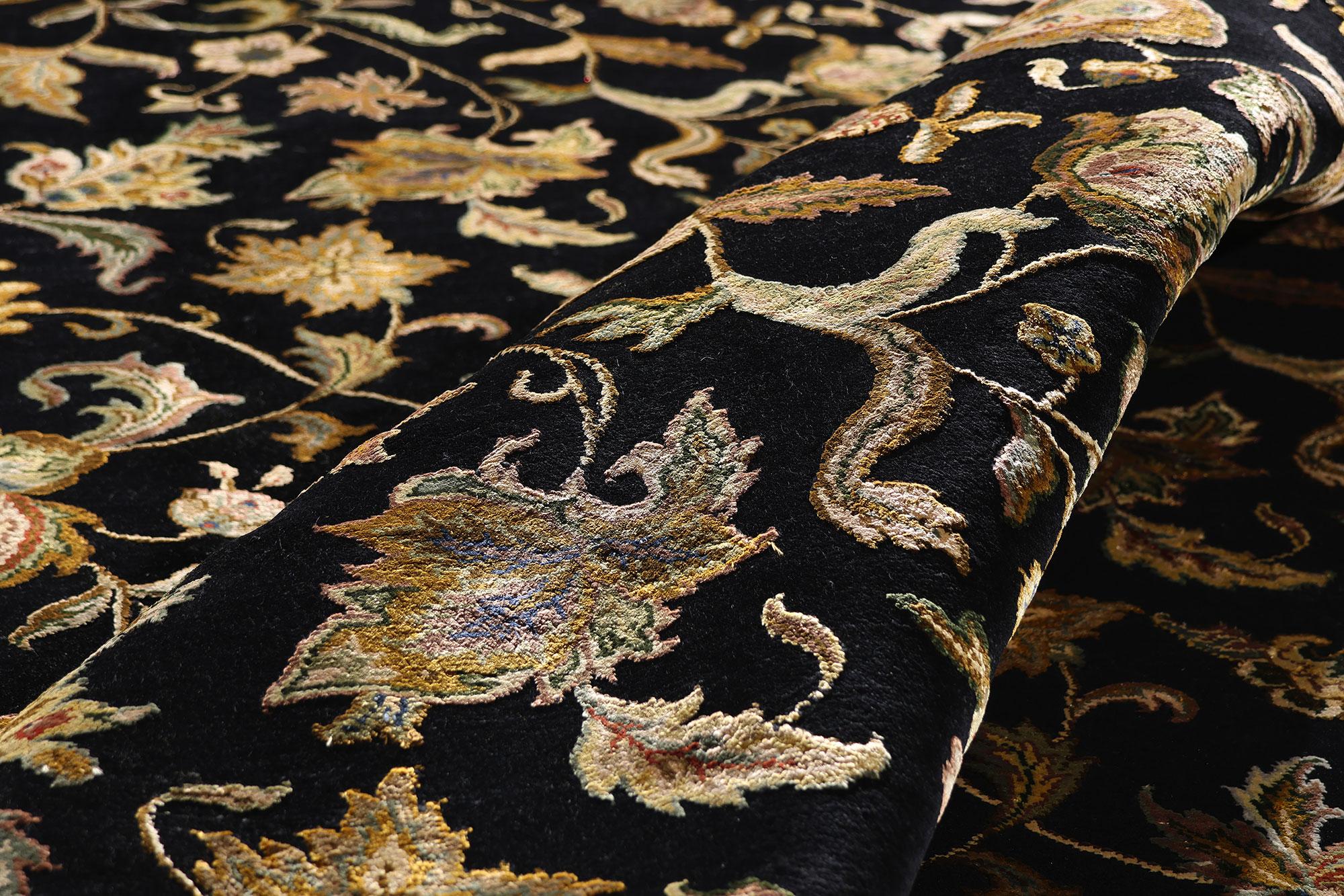 The Midnight Garden: A Vintage Floral Indian Rug of Mughal Elegance For Sale 6