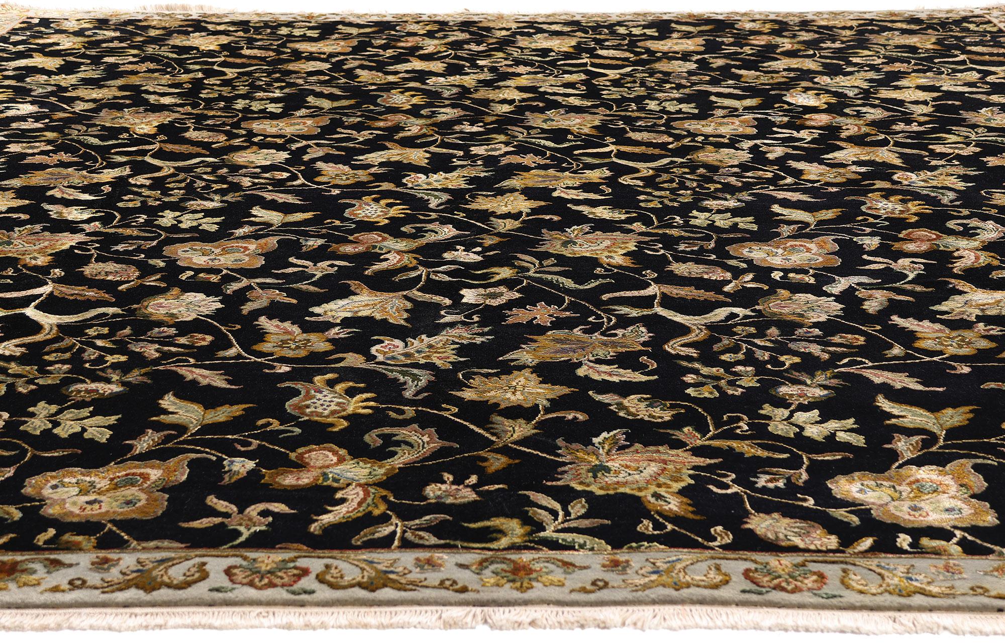 The Midnight Garden: A Vintage Floral Indian Rug of Mughal Elegance For Sale 7