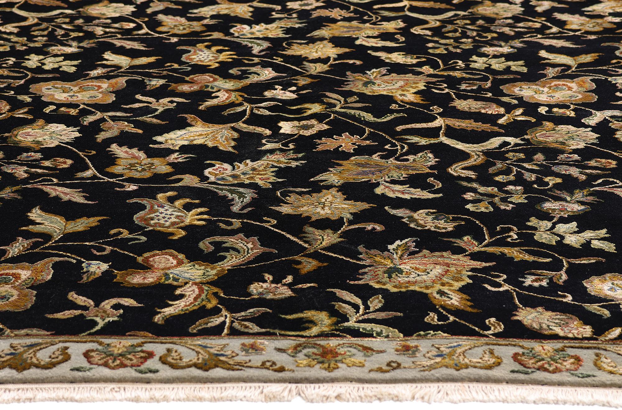 The Midnight Garden: A Vintage Floral Indian Rug of Mughal Elegance For Sale 9