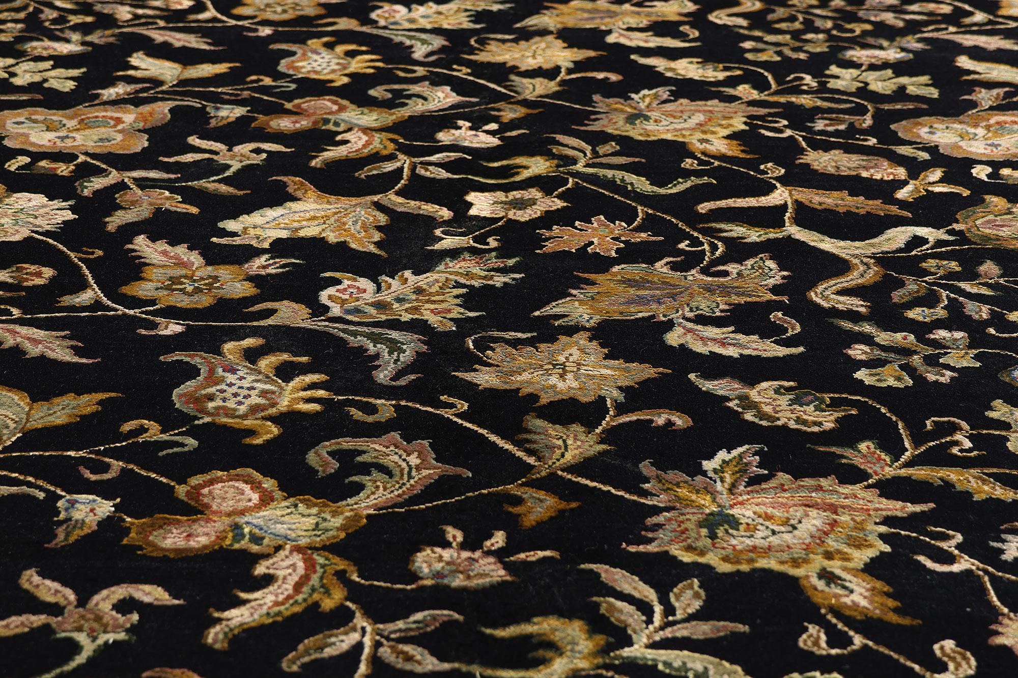 The Midnight Garden: A Vintage Floral Indian Rug of Mughal Elegance For Sale 10