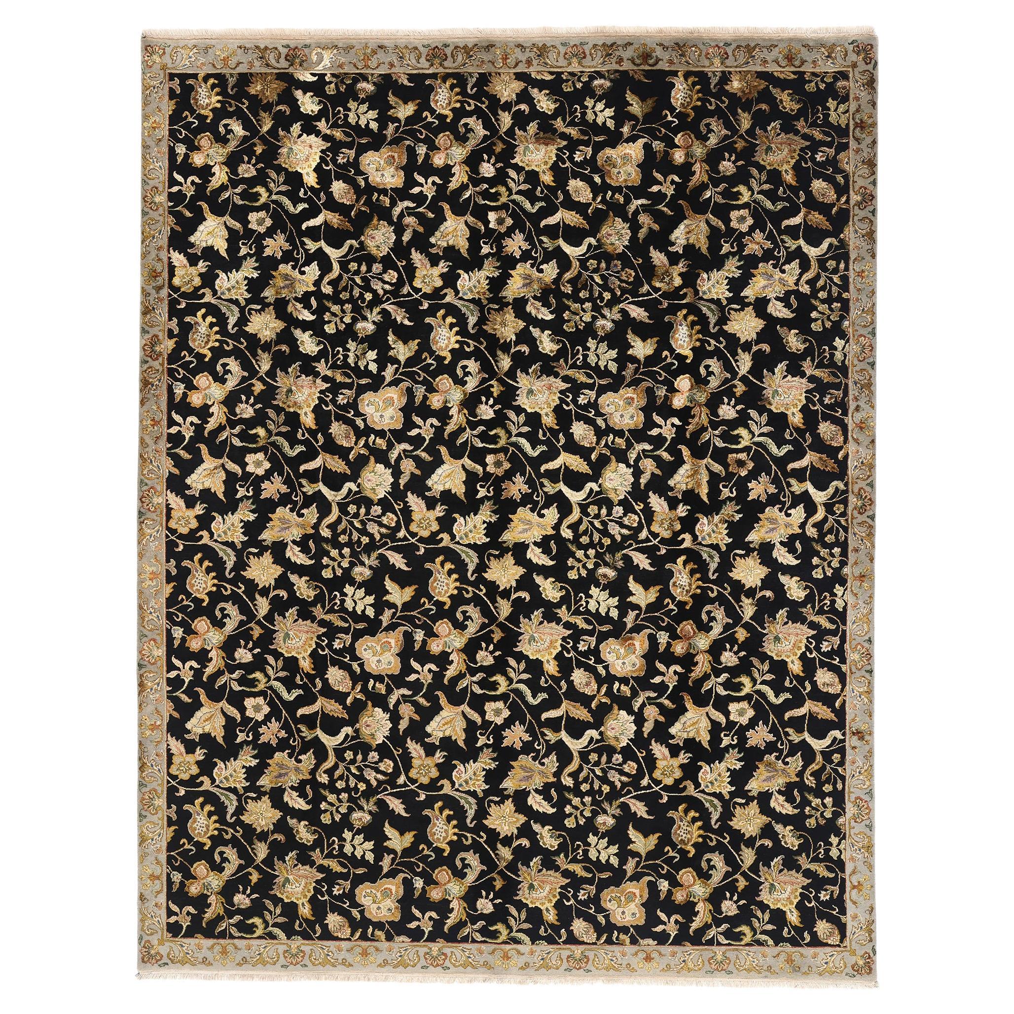 The Midnight Garden: A Vintage Floral Indian Rug of Mughal Elegance For Sale