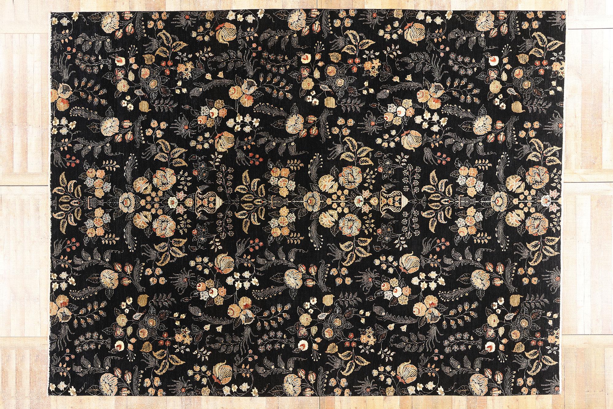 Der Mitternachtsgarten: Ein pakistanisches Vintage-Tabriz-Meisterwerk in Noir-Eleganz im Angebot 3