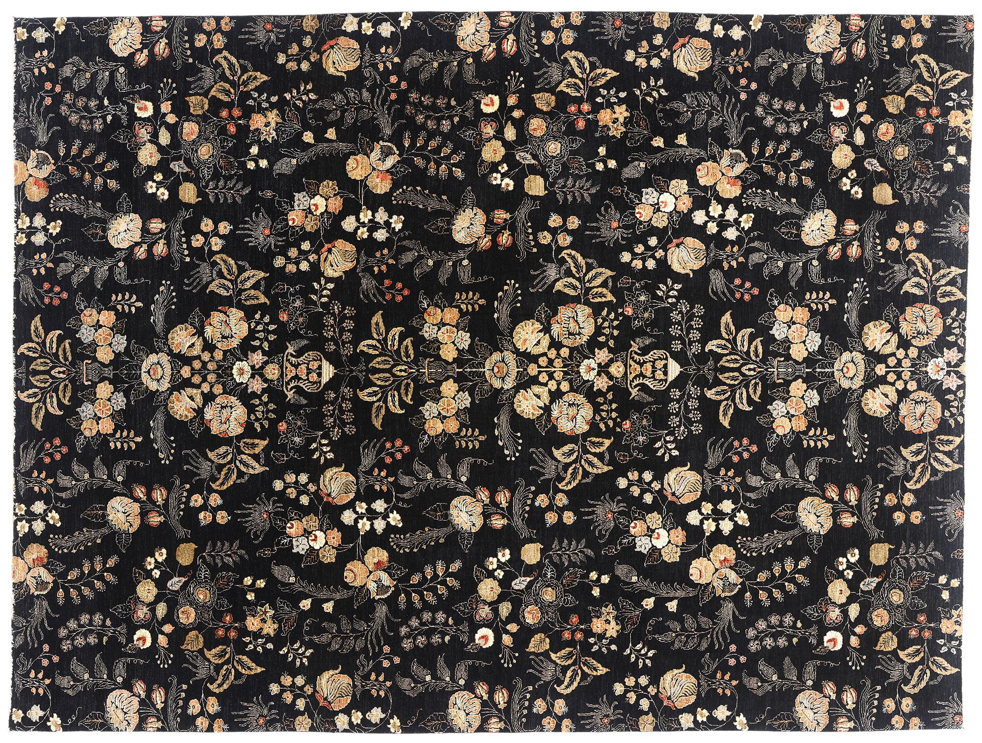 Der Mitternachtsgarten: Ein pakistanisches Vintage-Tabriz-Meisterwerk in Noir-Eleganz im Angebot 4