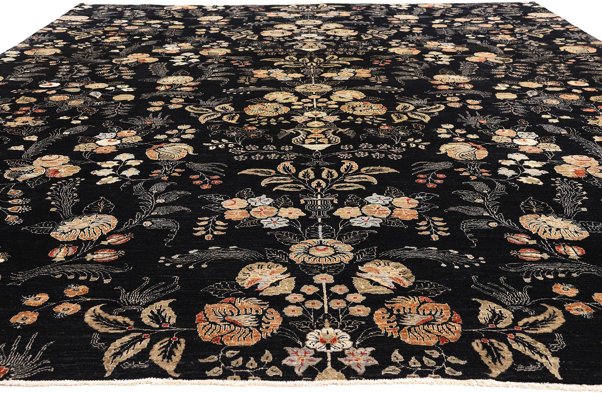 Der Mitternachtsgarten: Ein pakistanisches Vintage-Tabriz-Meisterwerk in Noir-Eleganz (Handgeknüpft) im Angebot