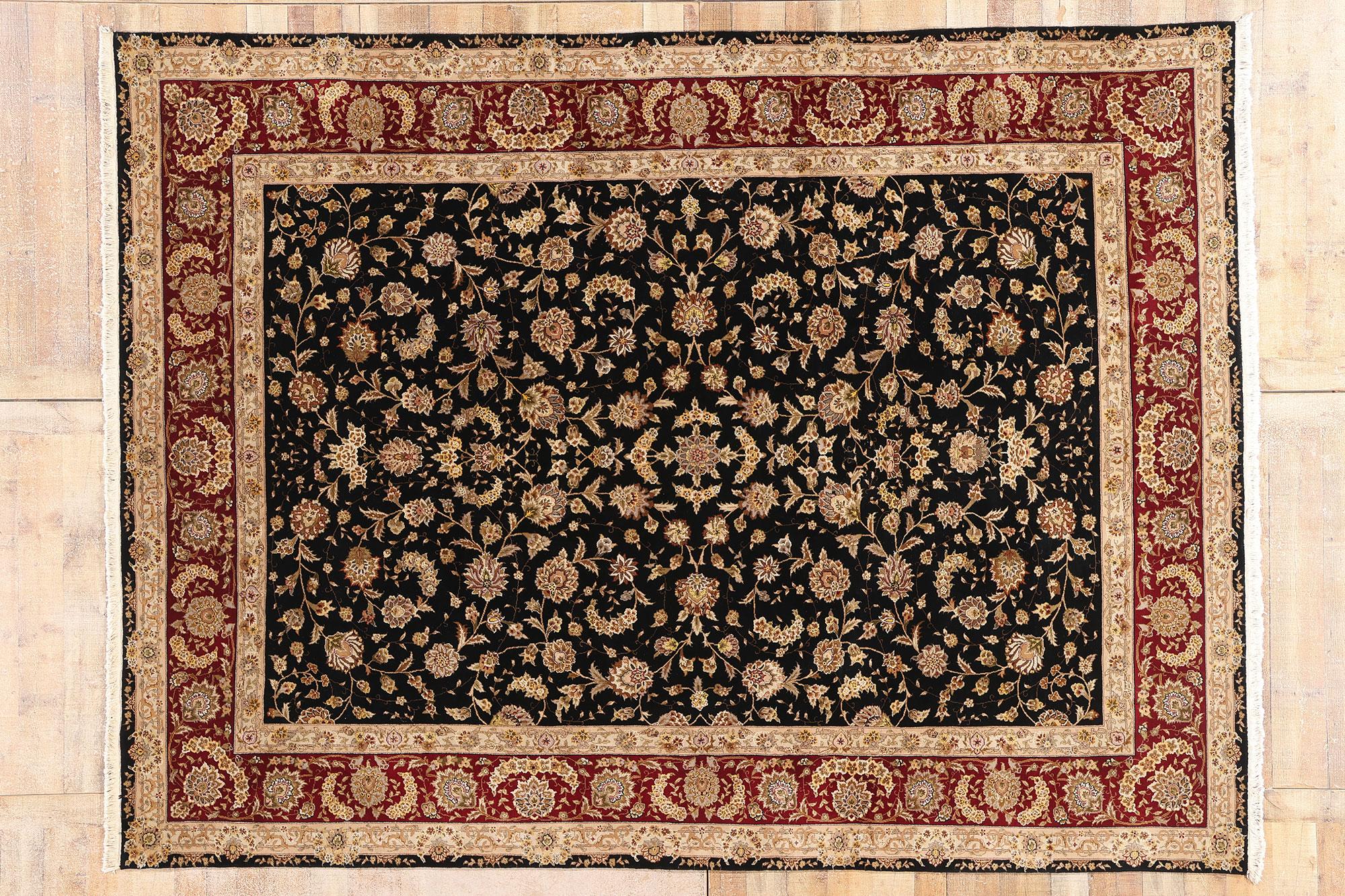 Il giardino di mezzanotte: Tappeto cinese Tabriz d'epoca di grandeur floreale persiana in vendita 3