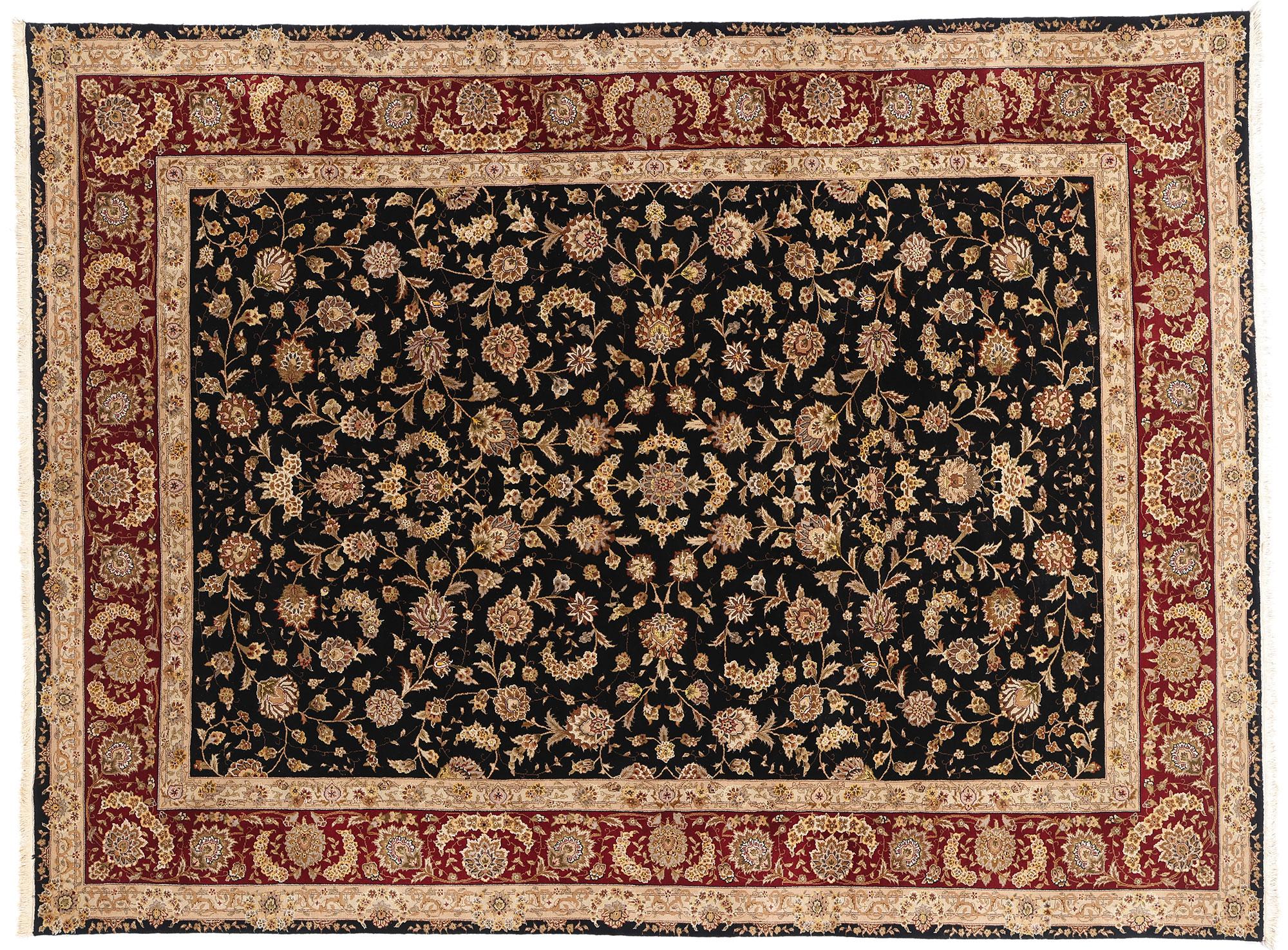 Il giardino di mezzanotte: Tappeto cinese Tabriz d'epoca di grandeur floreale persiana in vendita 4