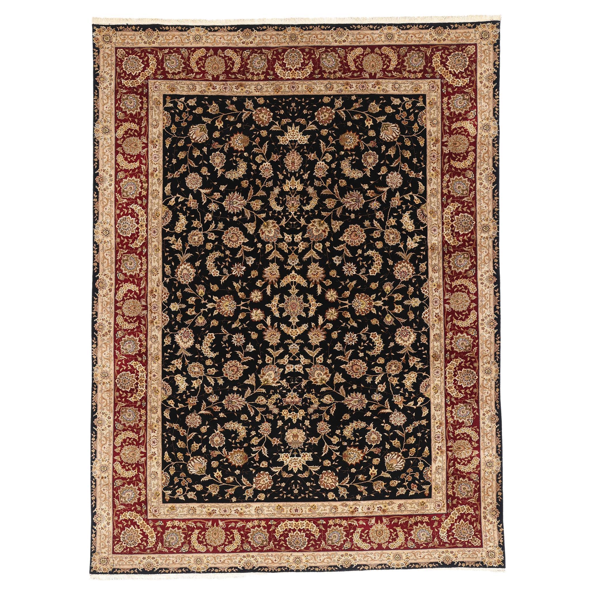 Der Mitternachtsgarten: Vintage Chinese Tabriz Rug of Persian Floral Grandeur