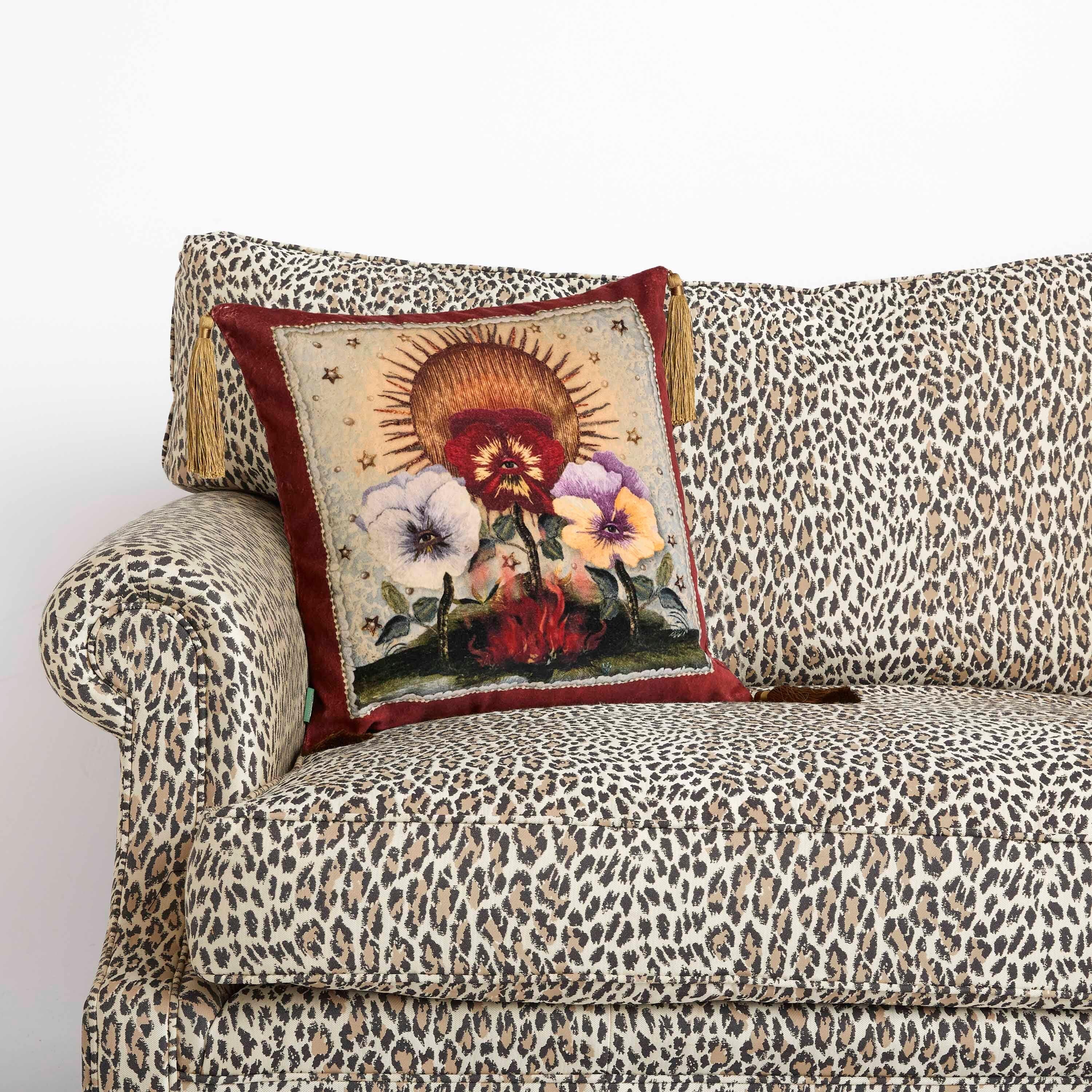 European THE MIDNIGHT SUN CEREMONY Velvet Medium Cushion - Garnet