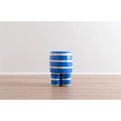 Hand-thrown Stoneware Milking Stool in Blue Stripe Glaze