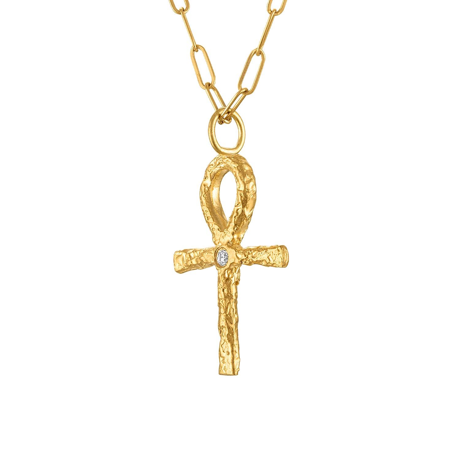 Round Cut The Mini Ankh Pendant in 22k gold For Sale