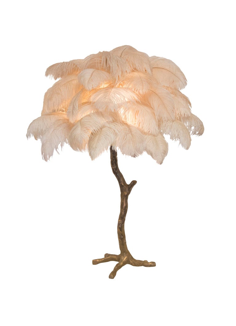 Contemporary The Mini Feather Lamp with Bronze Base For Sale