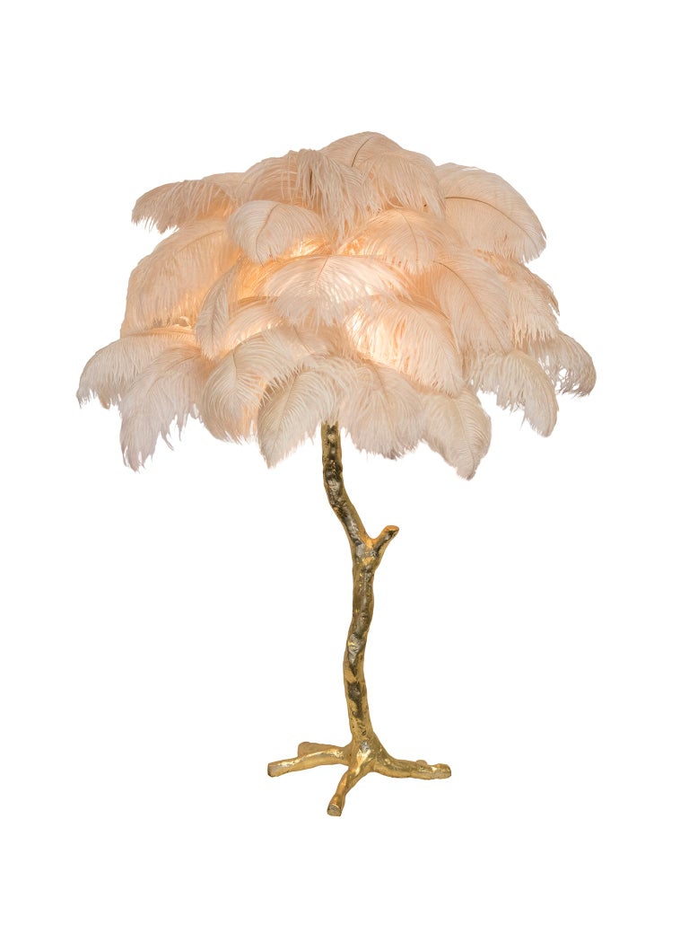Gold Leaf The Mini Feather Lamp with Gold Base For Sale