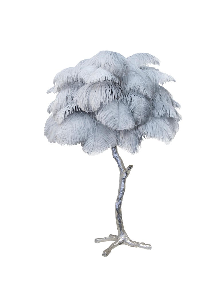 English The Mini Feather Lamp with Silver Base For Sale