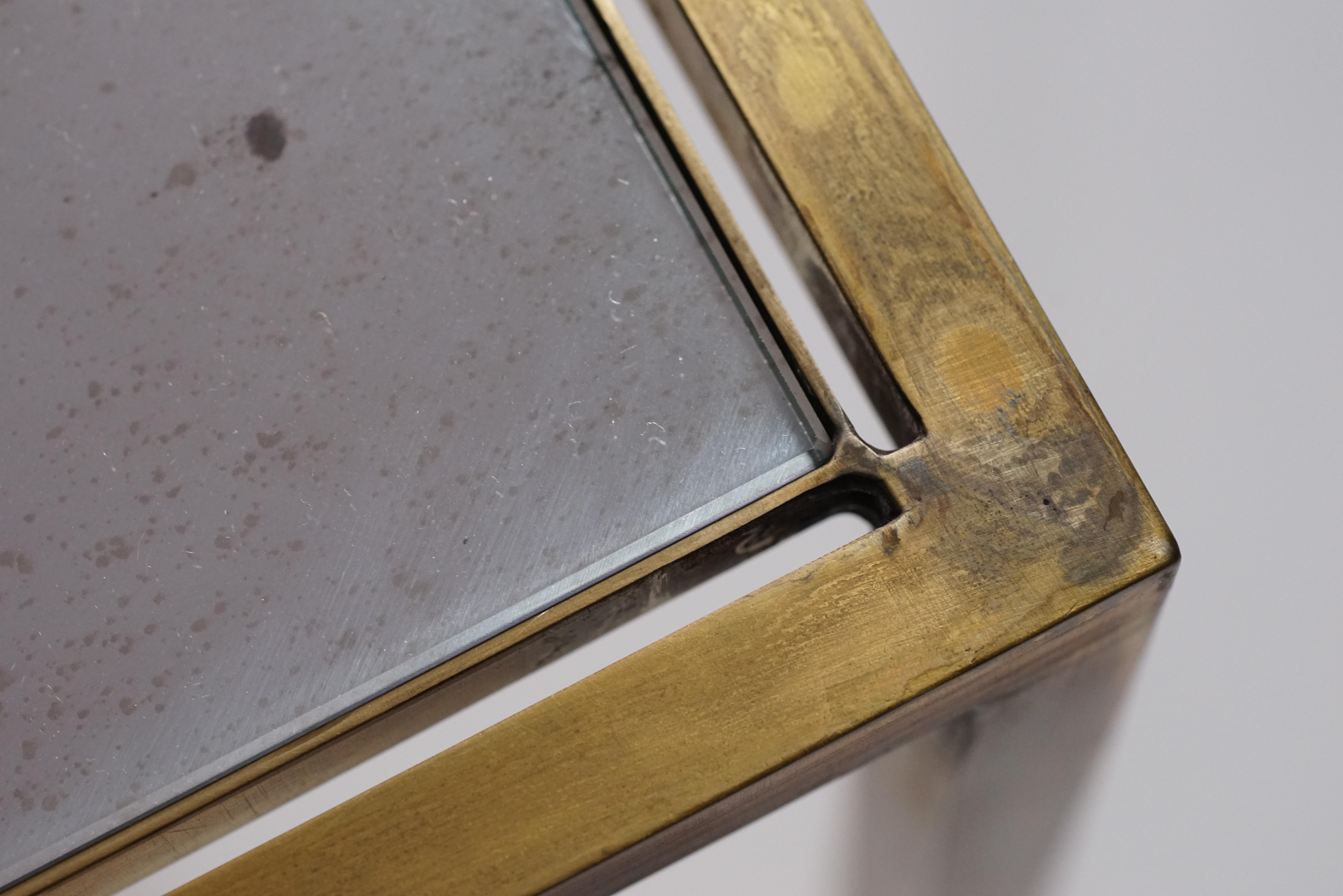 Mirror Coffee Table, Brass Framed and Antiqued Mirror Top Coffee Table