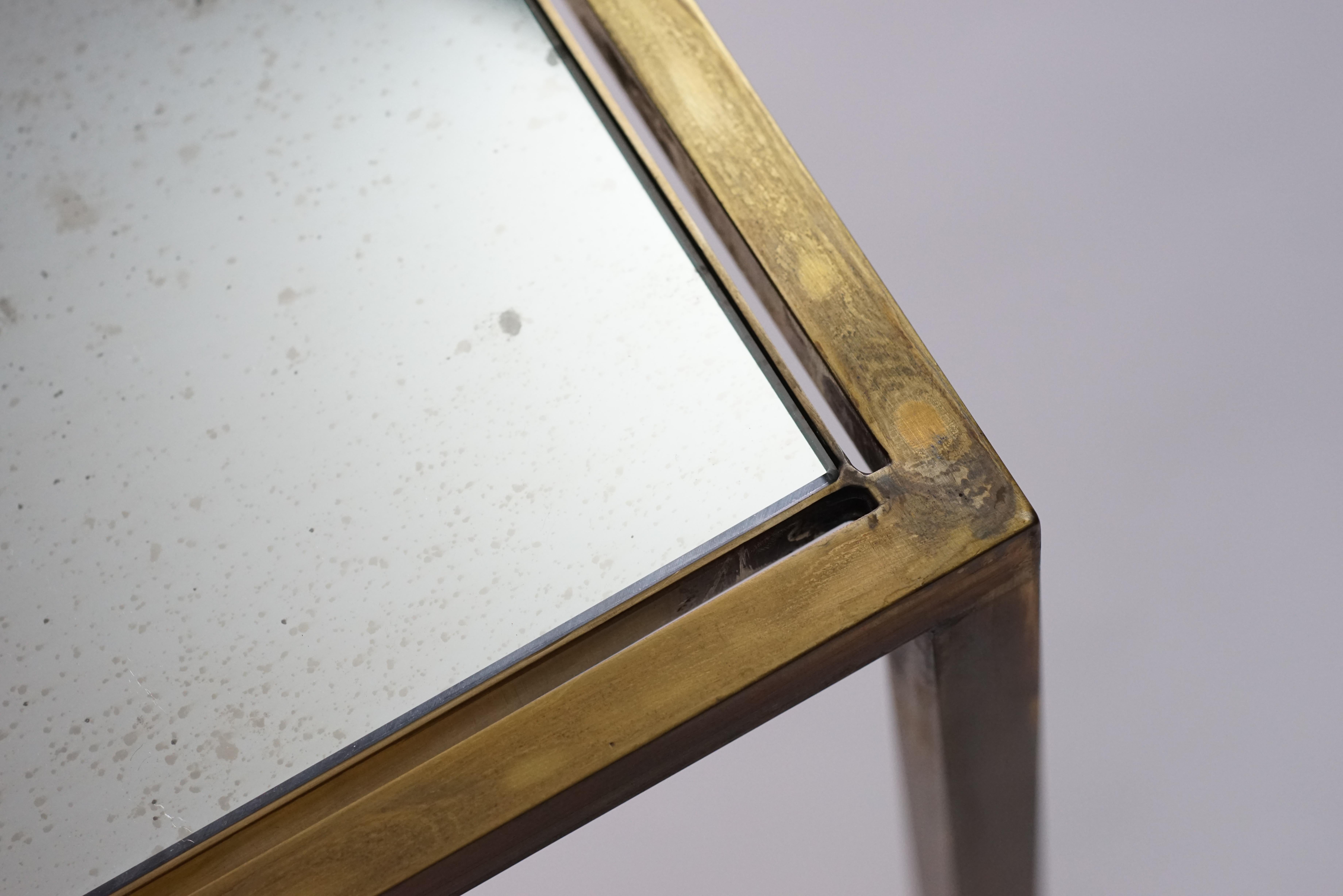 Mirror Coffee Table, Brass Framed and Antiqued Mirror Top Coffee Table