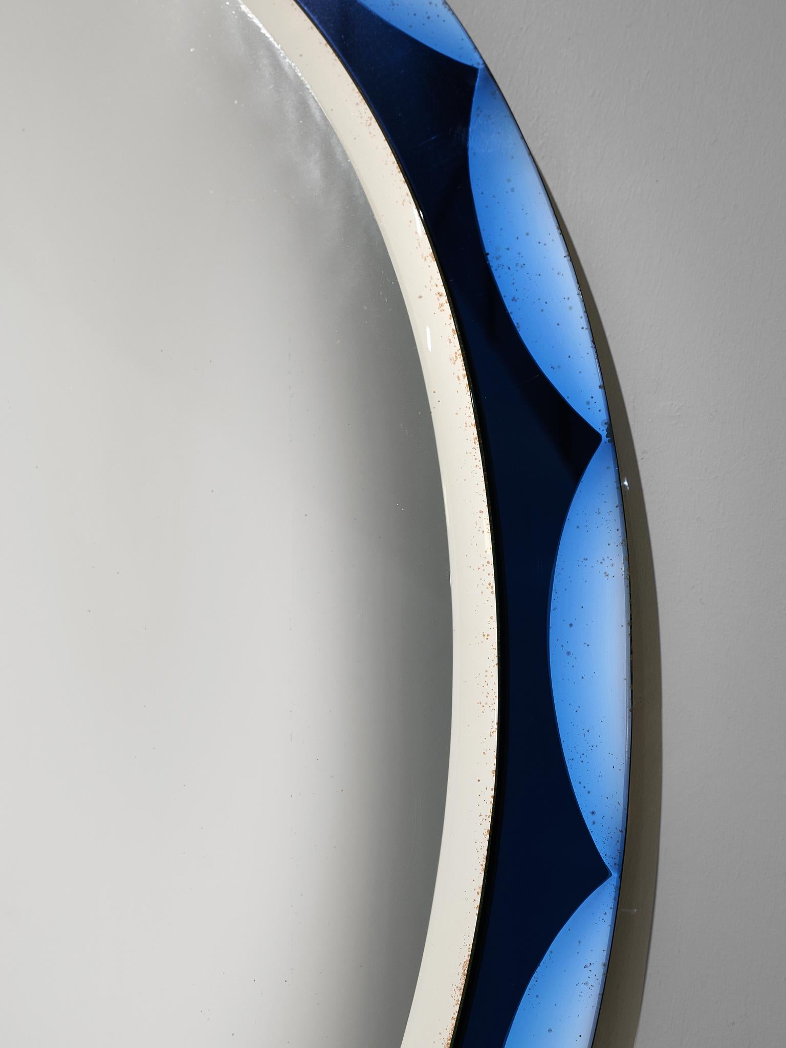 Mirror Is Surrounded by Beveled Blue Glass Panels, Placed in a Gilt Brass 1