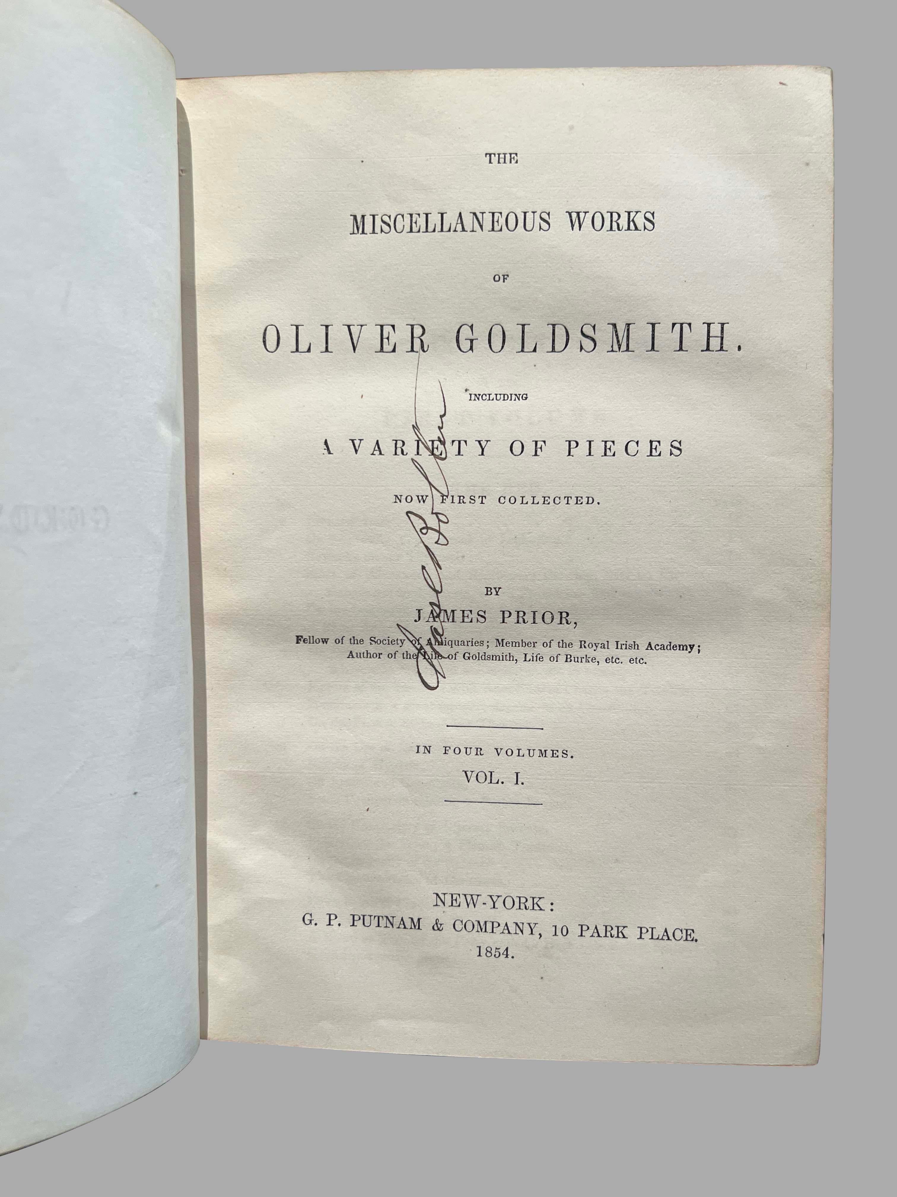 The Miscellaneous Works of Oliver Goldsmith in 4 Tooled Leatherbound Volumes In Good Condition For Sale In San Francisco, CA