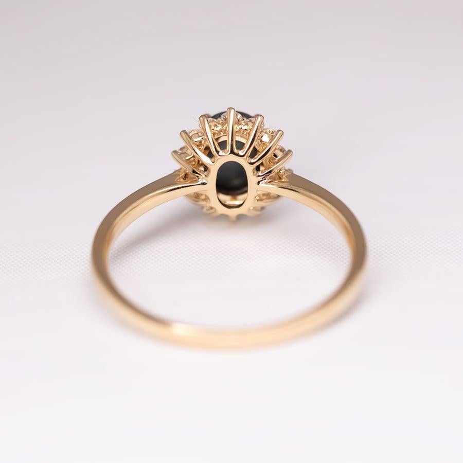 Brilliant Cut The Modern Classic - Black Opal Diamond Halo Engagement Ring 18K Yellow Gold For Sale