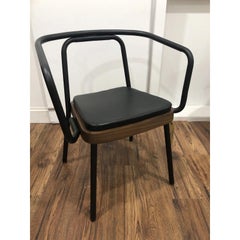 Set of 2 Armchairs, Stainless Steel with Italian Leather Seat and Walnut Wood