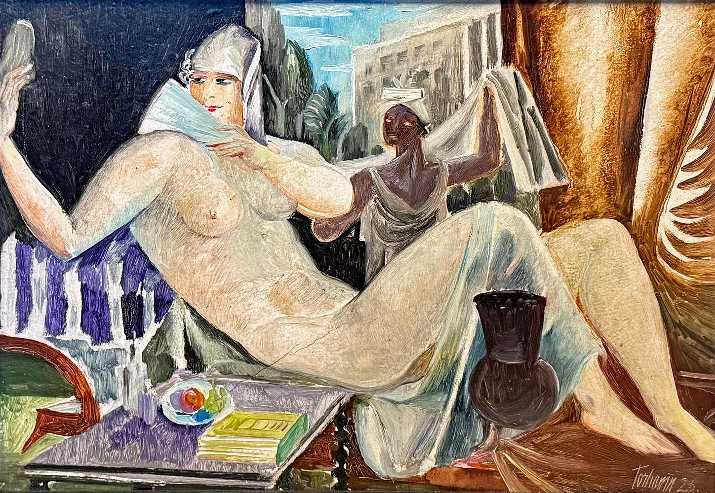 Peinte un an après l'Exposition Internationale des Arts Décoratifs et Industriels Modernes à Paris, qui a introduit le style que nous appelons aujourd'hui Art-Deco et qui s'est répandu dans le monde entier, cette fabuleuse représentation d'une