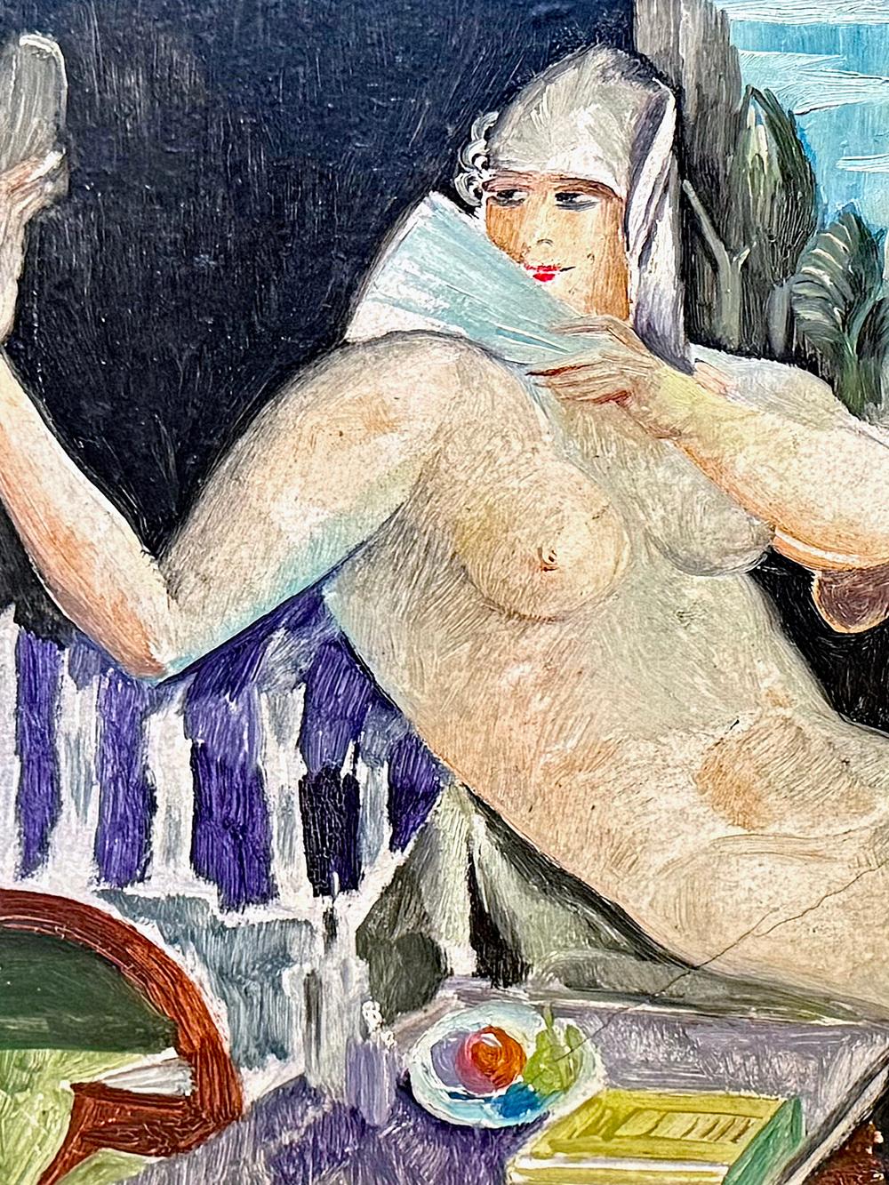 Art déco « L'Olympia moderne », peinture d'odalisque représentant un nu et un spectateur, Suède, 1926 en vente