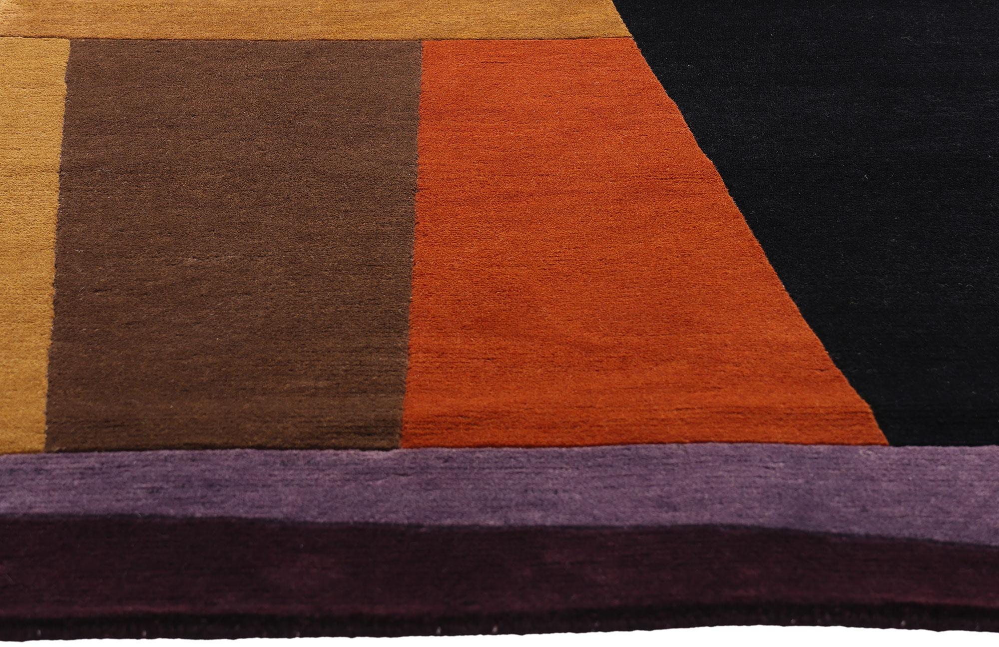 Der Horizont der Moderne: Vintage Tibetan Bauhaus Rug of Architectural Abstraction (Wolle) im Angebot