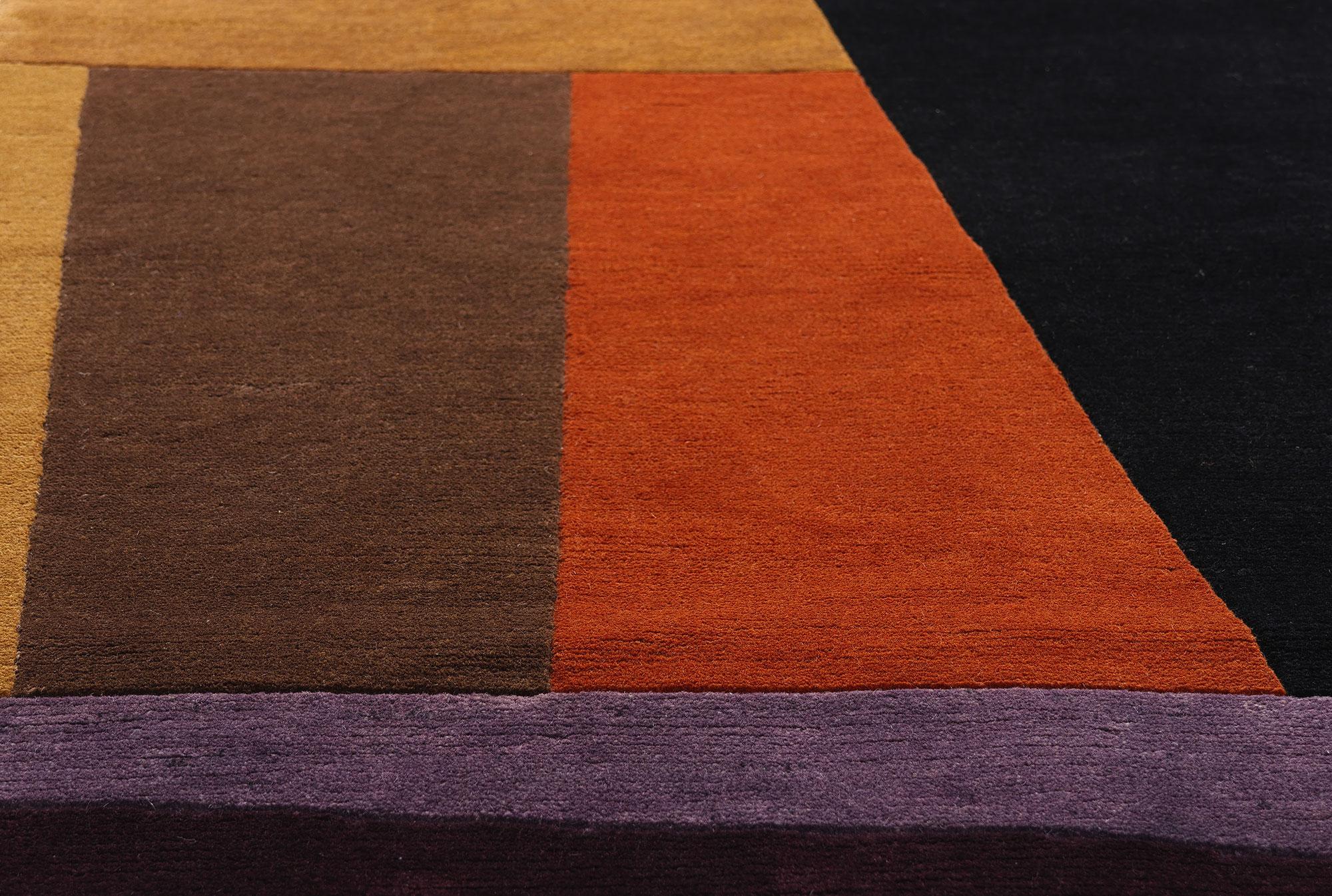Der Horizont der Moderne: Vintage Tibetan Bauhaus Rug of Architectural Abstraction im Angebot 1