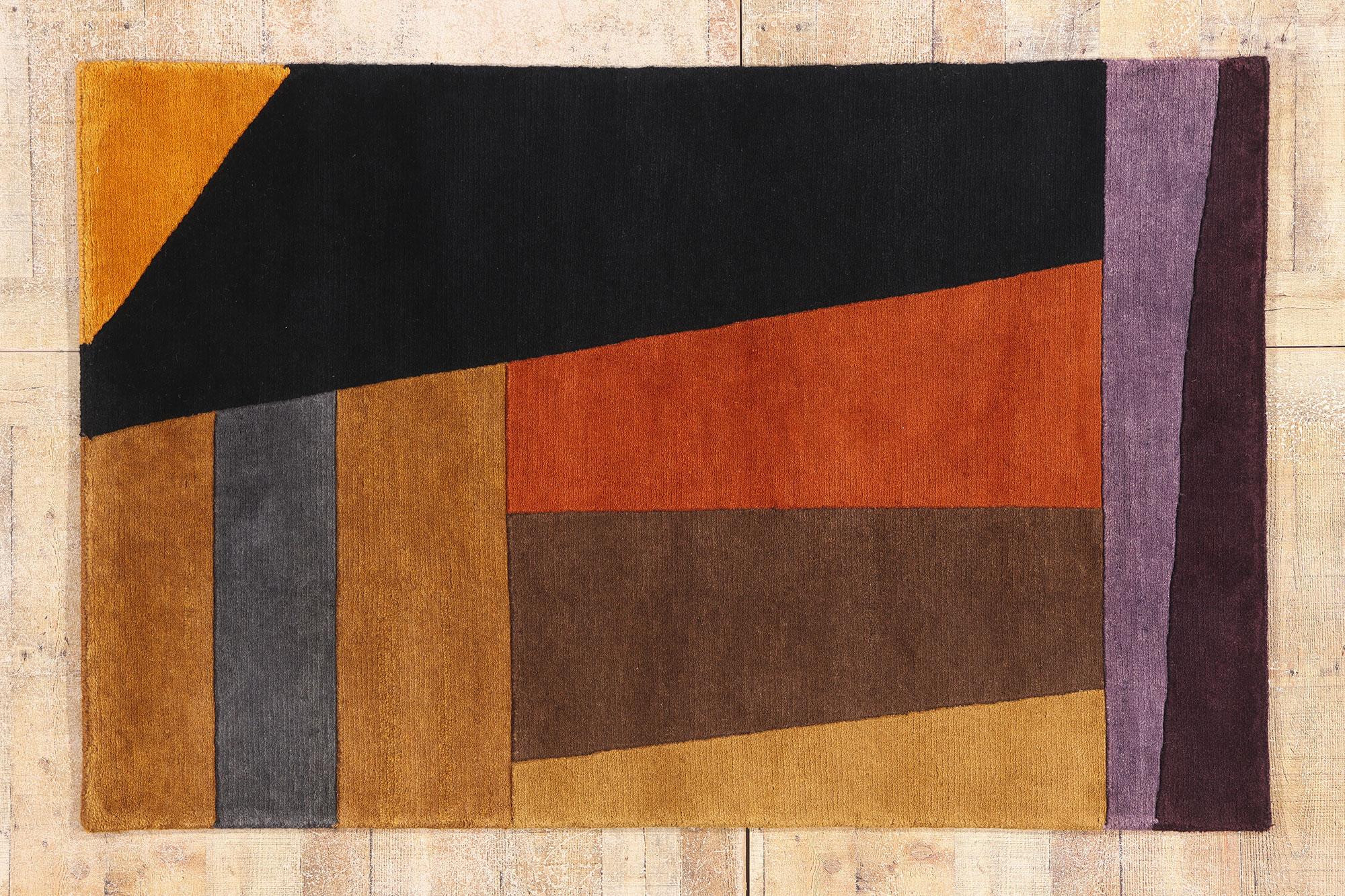 Der Horizont der Moderne: Vintage Tibetan Bauhaus Rug of Architectural Abstraction im Angebot 2