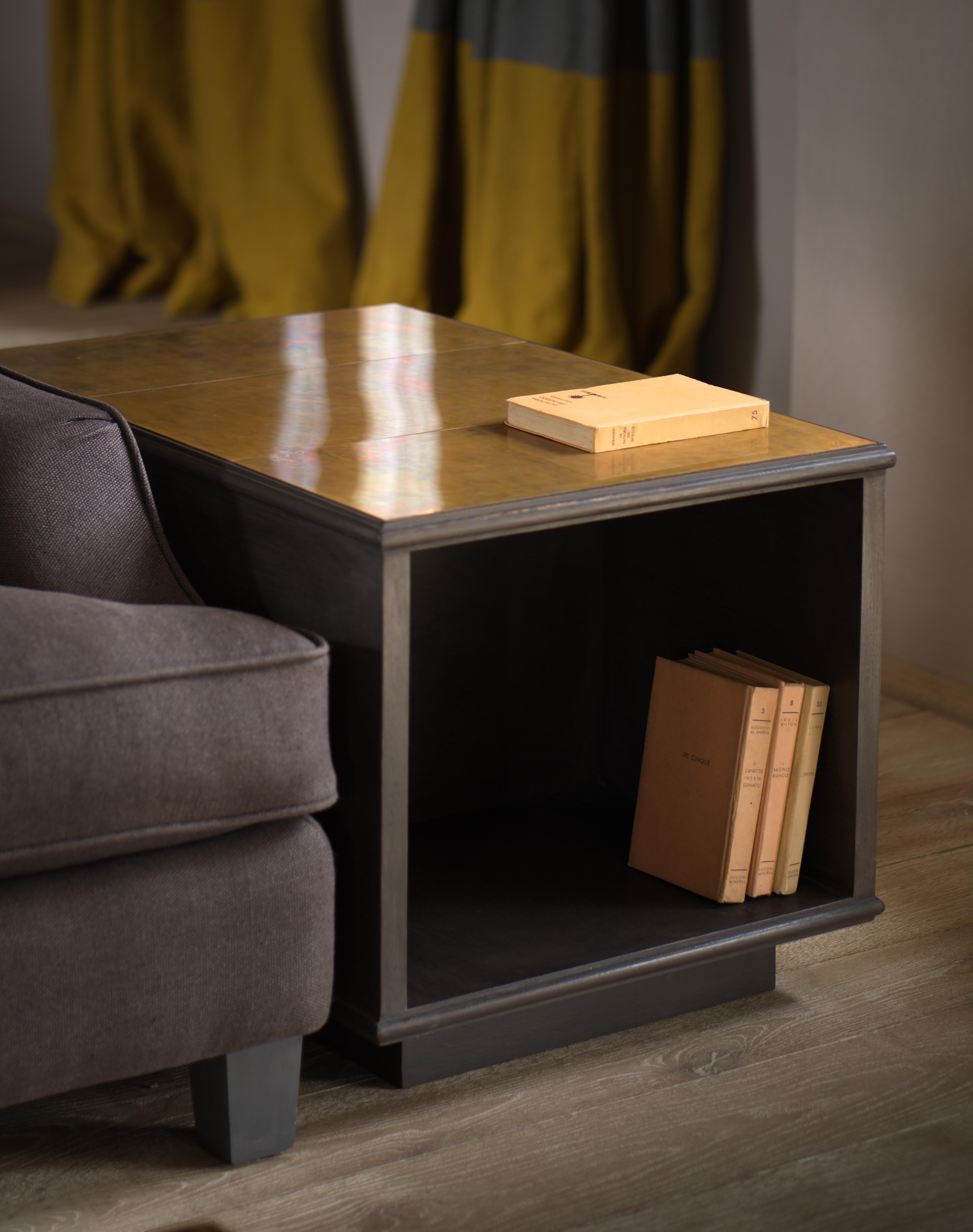 The modernist lamp table, an ebonized oak and patinated bronze mounted lamp table / bookcase
B.B. - lamp tables are always a bit of a nightmare. I find combining it with a bookcase often solves the problem. Constructed from solid oak, not a