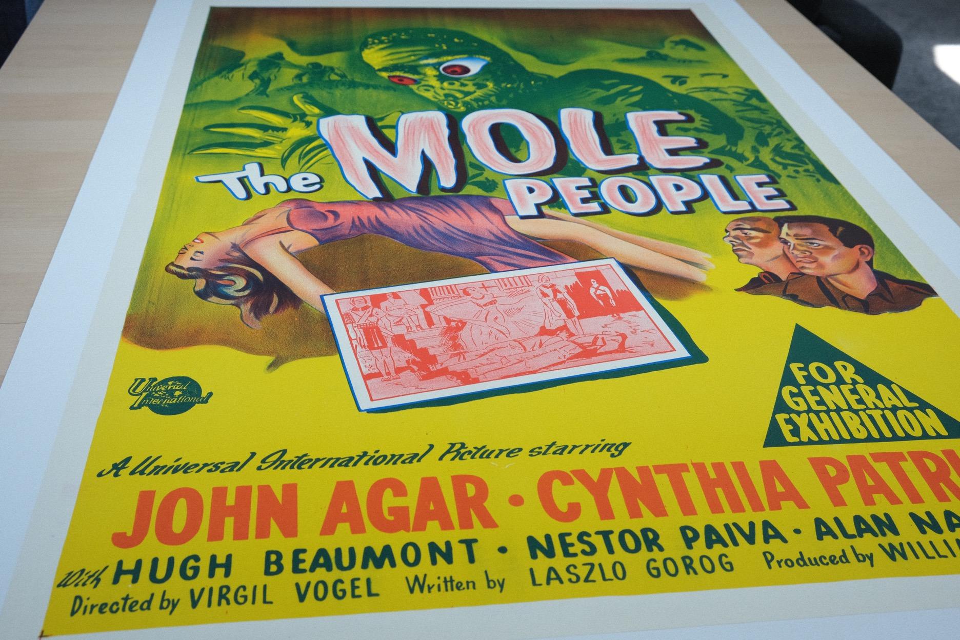 Size: One-Sheet

Condition: Mint

Dimensions: 1150mm x 780mm (inc. Linen Border)

Type: Original Lithographic Print - Linen Backed

Year: 1956

Details: A very rare original poster for the classic 1956 Sci-Fi film ‘The Mole People’. This