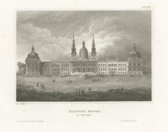 The Monastery Palace of Mafra, Portugal, Antique Architectural View, circa 1850
