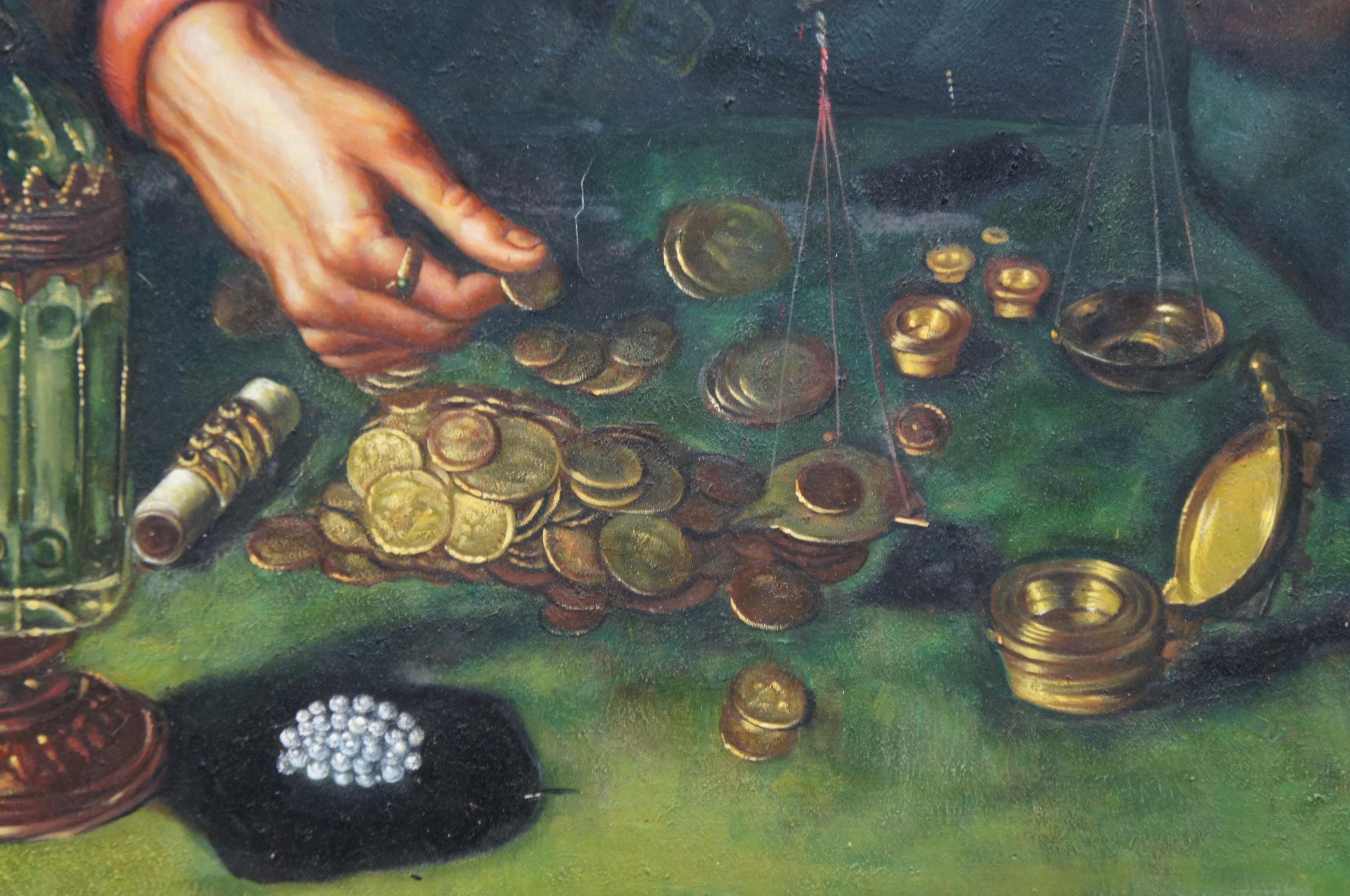 El cambista y su esposa Pintura al óleo renacentista Según Quentin Matsys 35