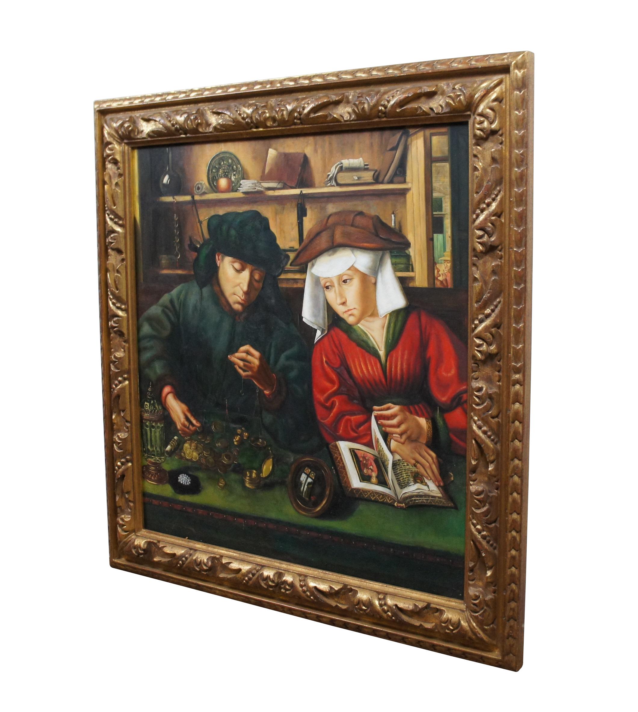 El cambista y su esposa Pintura al óleo renacentista Según Quentin Matsys 35