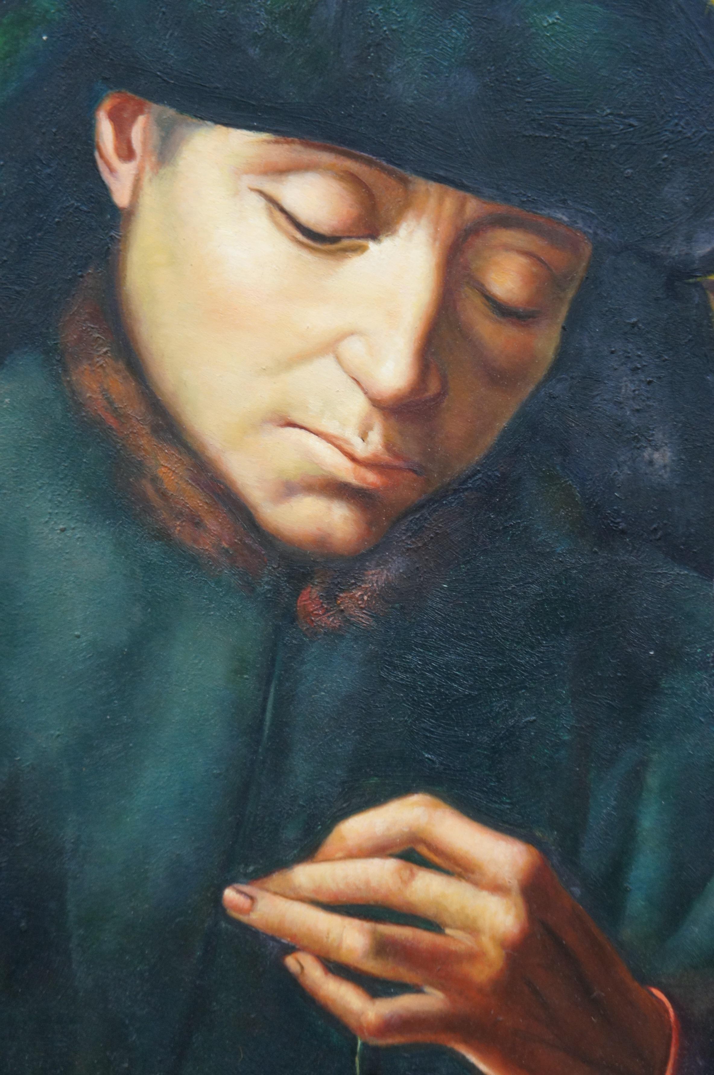 El cambista y su esposa Pintura al óleo renacentista Según Quentin Matsys 35