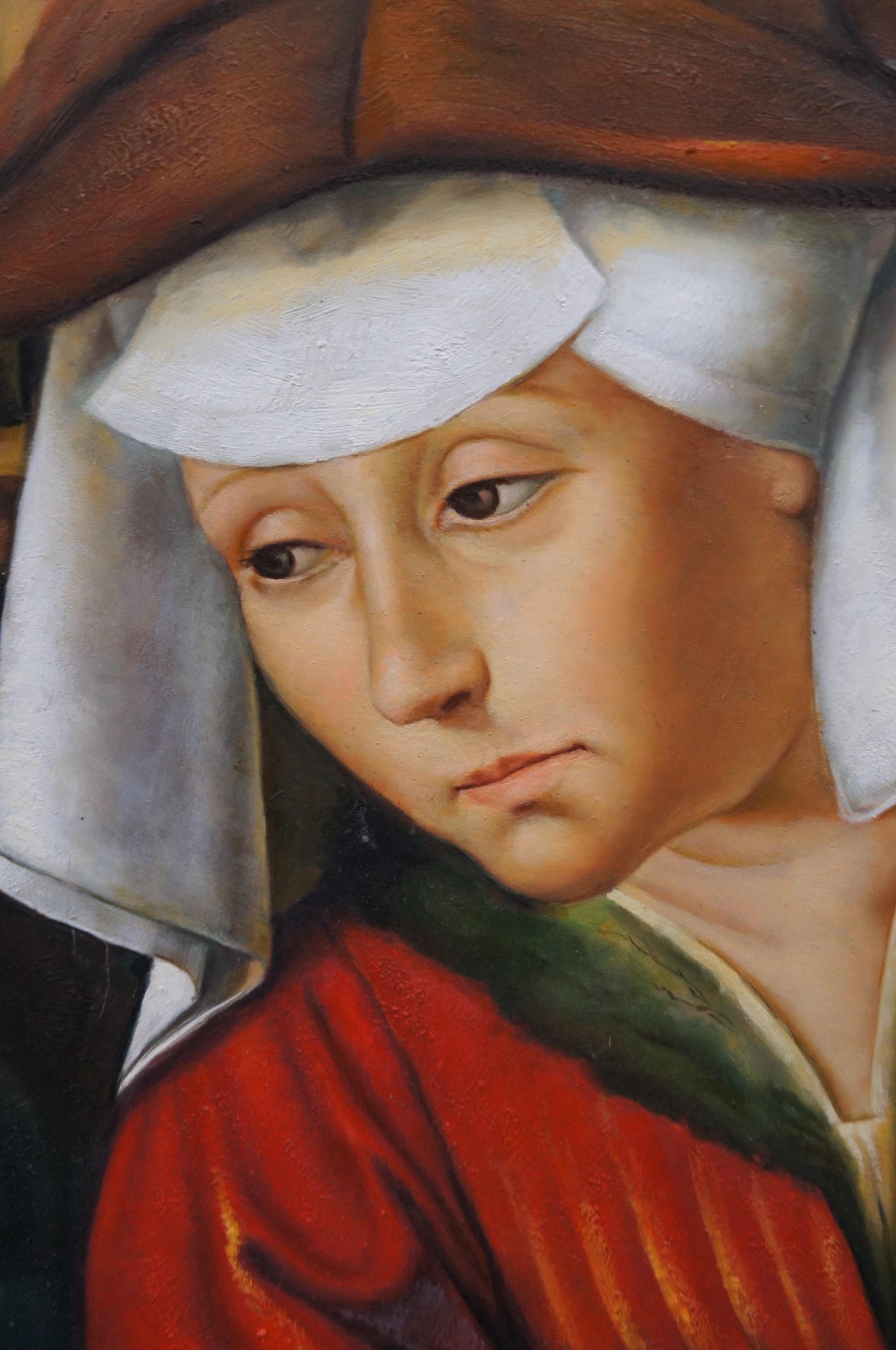 El cambista y su esposa Pintura al óleo renacentista Según Quentin Matsys 35