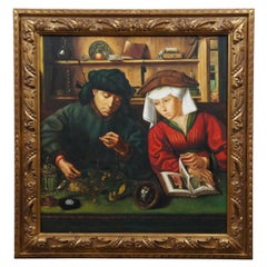 El cambista y su esposa Pintura al óleo renacentista Según Quentin Matsys 35"