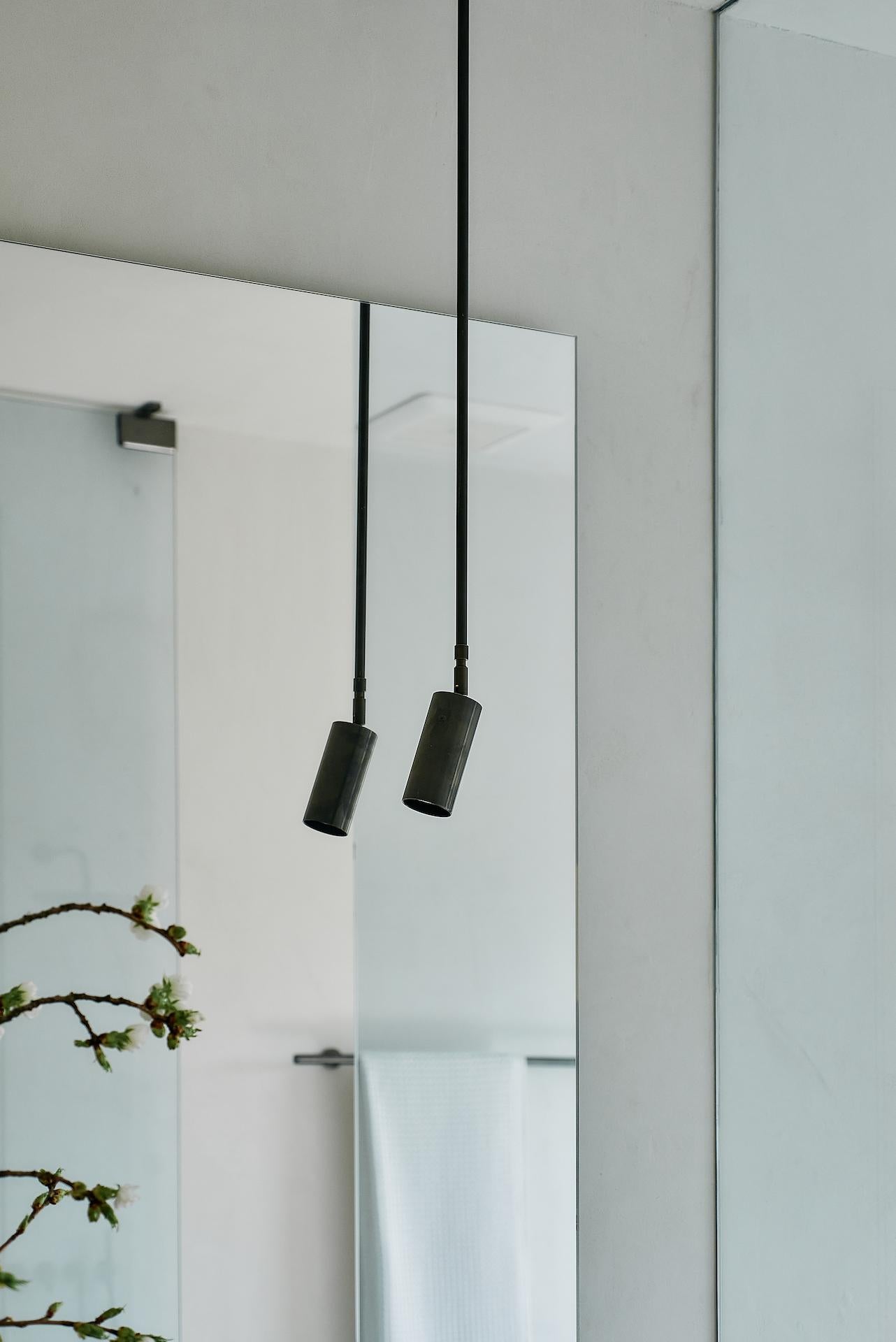The Mono Light Collection - Minimal Blackened Brass Pendant Light In New Condition For Sale In Los Angeles, CA
